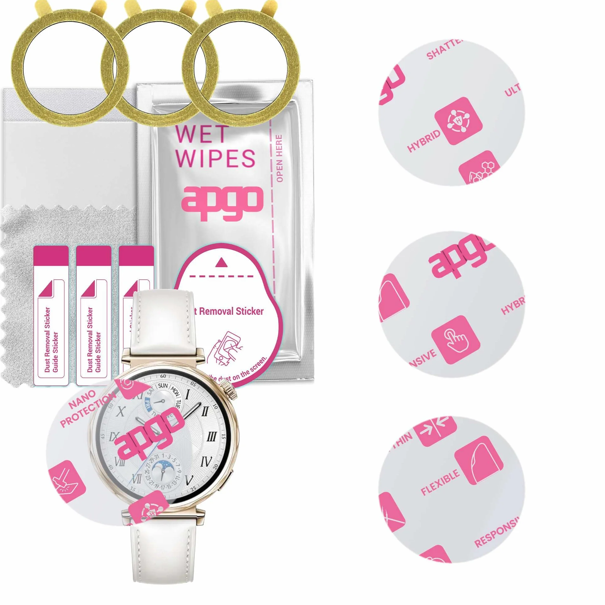 3x apgo Ultra-Clear Hybrid szkło ochronne do Huawei Watch GT 5 41 mm, elastyczne szkło nano, świetna alternatywa dla szkła hartowanego, odporne na zarysowania, pełny klej