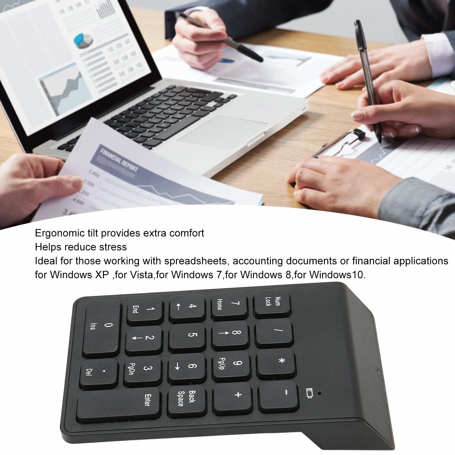 Bezprzewodowa Klawiatura Numeryczna, 18 Klawiszy Przenośny Numer Numpad z Odbiornikiem USB 2.4G dla Tabletów z Systemem Android, dla Systemu Linux, Komputerów Stacjonarnych, dla