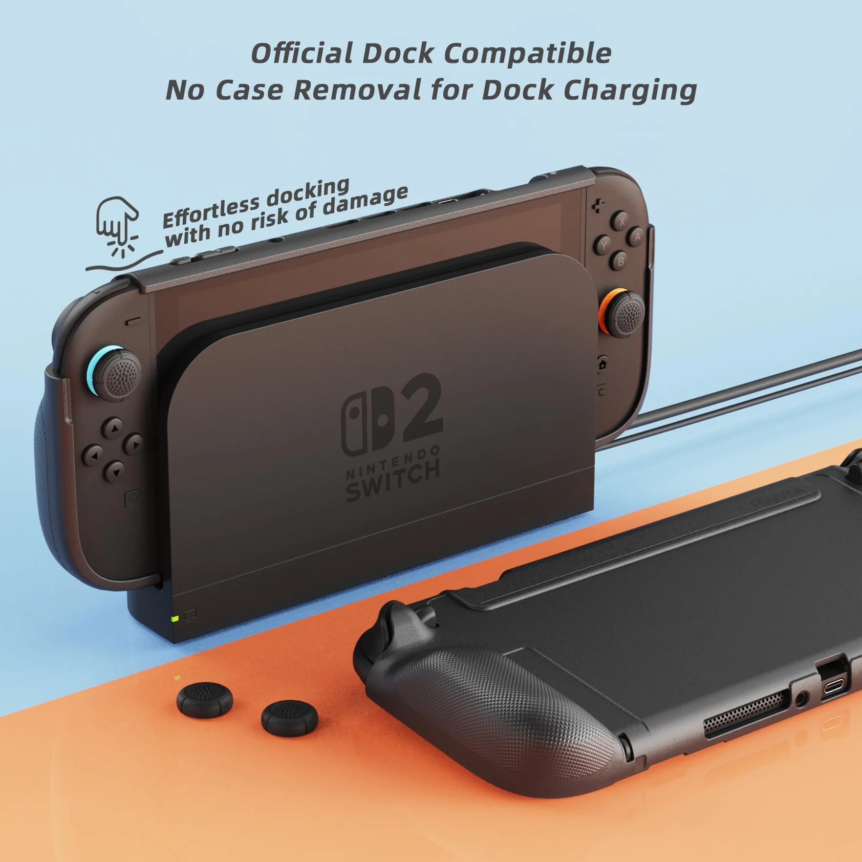 PlayVital Etui Ochronne Grip Tpu do Switch 2 Akcesoria,Ochronny Pokrowiec do Switch 2 Joycon z Nakładkami Joystick – Czarne