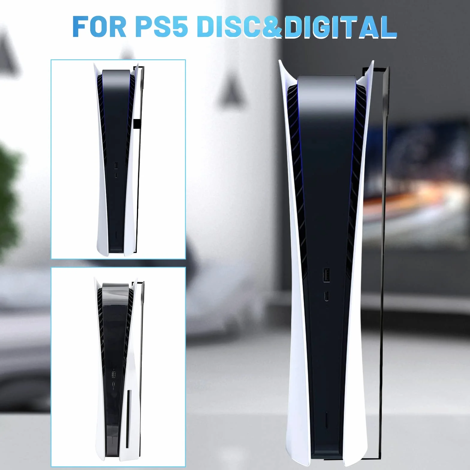 uchwyt ścienny PS5, uchwyt ścienny, zestaw do Playstation 5 (płyta i wyjście cyfrowe) stabilny stalowy stojak ścienny, uchwyt na konsolę PS5 z uchwytem na kontroler, wieszak na słuchawki, śruby, gąbka