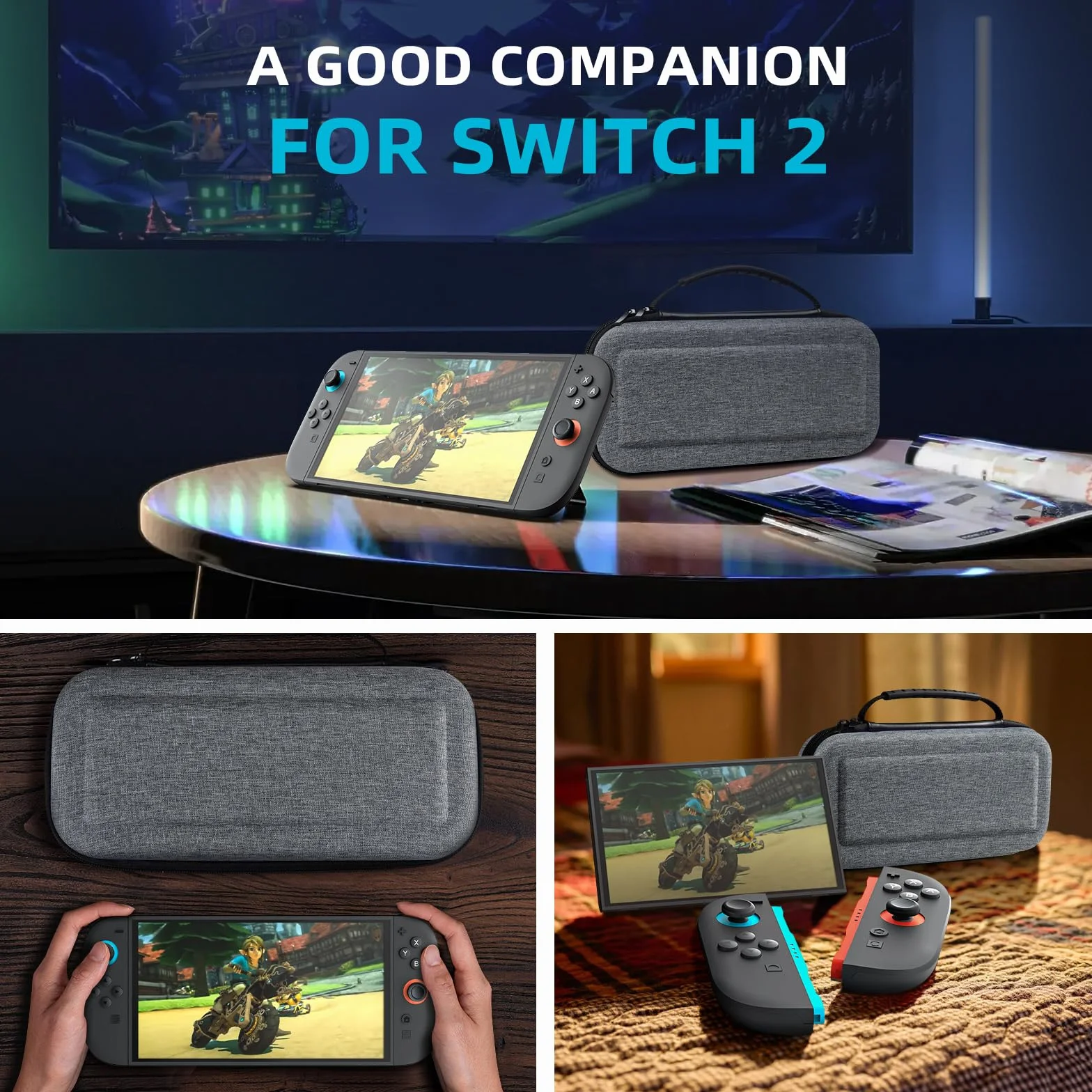 TiMOVO Carrying Case for Nintendo Switch 2 (2025), Large Capacity Protective Hard Shell Portable Travel Case Pouch for Switch 2, with 10 Game Card Slots and Pockets for Console & Accessories, Gray