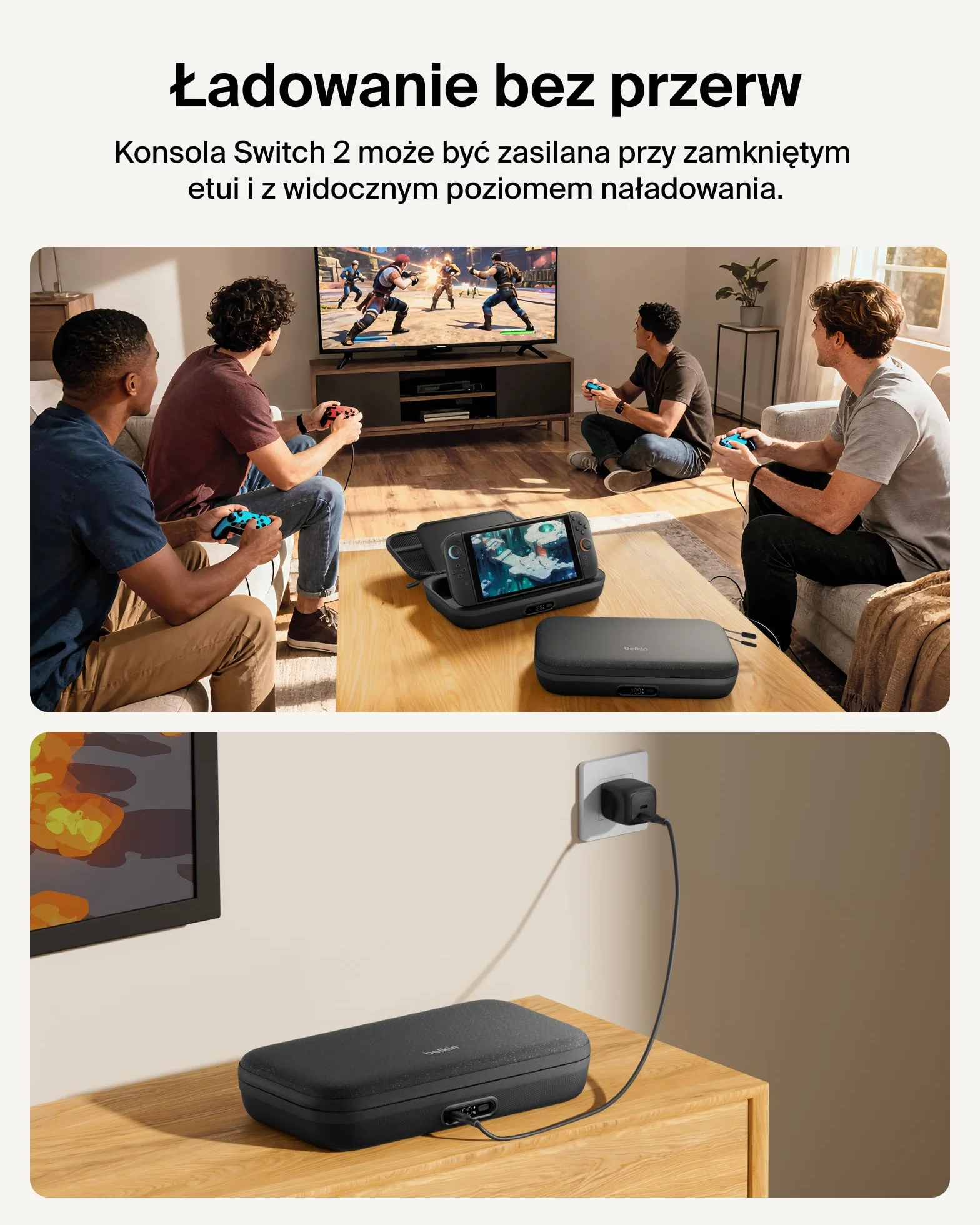 Belkin Gaming Etui Ładujące Pro do Nintendo Switch 2 z Powerbankiem 10 000 mAh, Torba Podróżna z Uchwytem na AirTag, Miejsce na 12 Kart z Grami, Ładowanie w Etui, Twarda Obudowa – Antracytowe