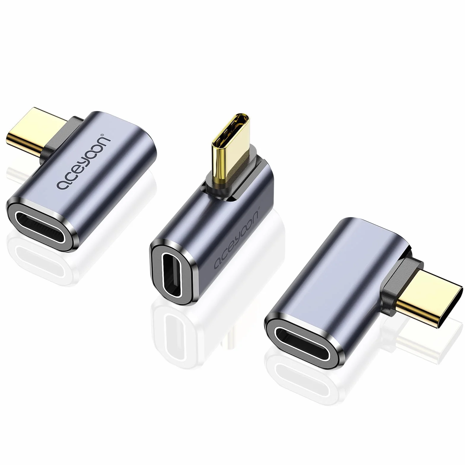 Aceyoon 3 Wtyczki Kątowe USB C, 90 Stopni, Adapter 40 Gbps/100 W/Gen 2, Obsługuje Wideo 8K 60 Hz i Szybkie Ładowanie PD, Do Telefonu Komórkowego, Laptopa i Tabletu