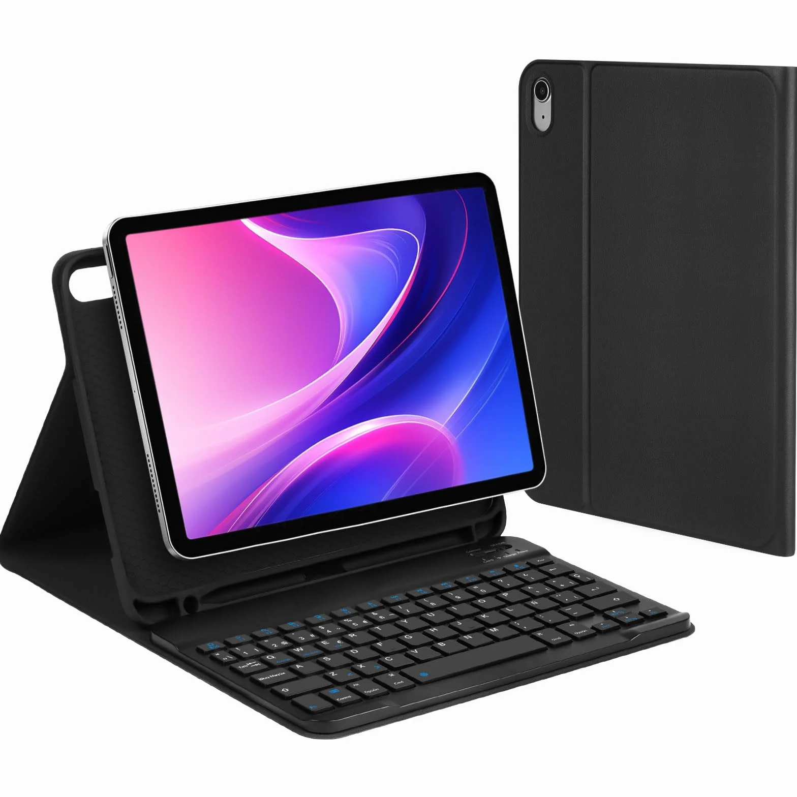 AXFEE Klawiatura Bluetooth, do iPada 10., 10,9", ultracienka bezprzewodowa klawiatura, do systemu Android, Windows, PC, tabletu, z etui na klawiaturę, czarna, wersja normalna, wersja hiszpańska