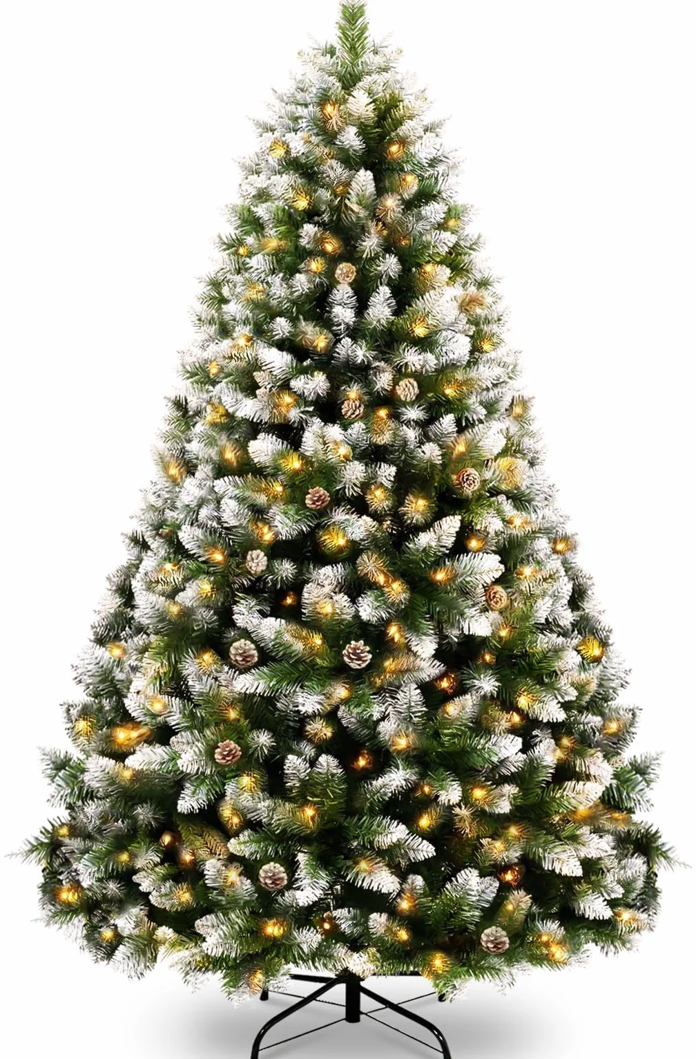 KOIUEYW Sztuczna choinka 180 cm LED 300 diod ze śniegiem metalowy stojak dekoracja bożonarodzeniowa