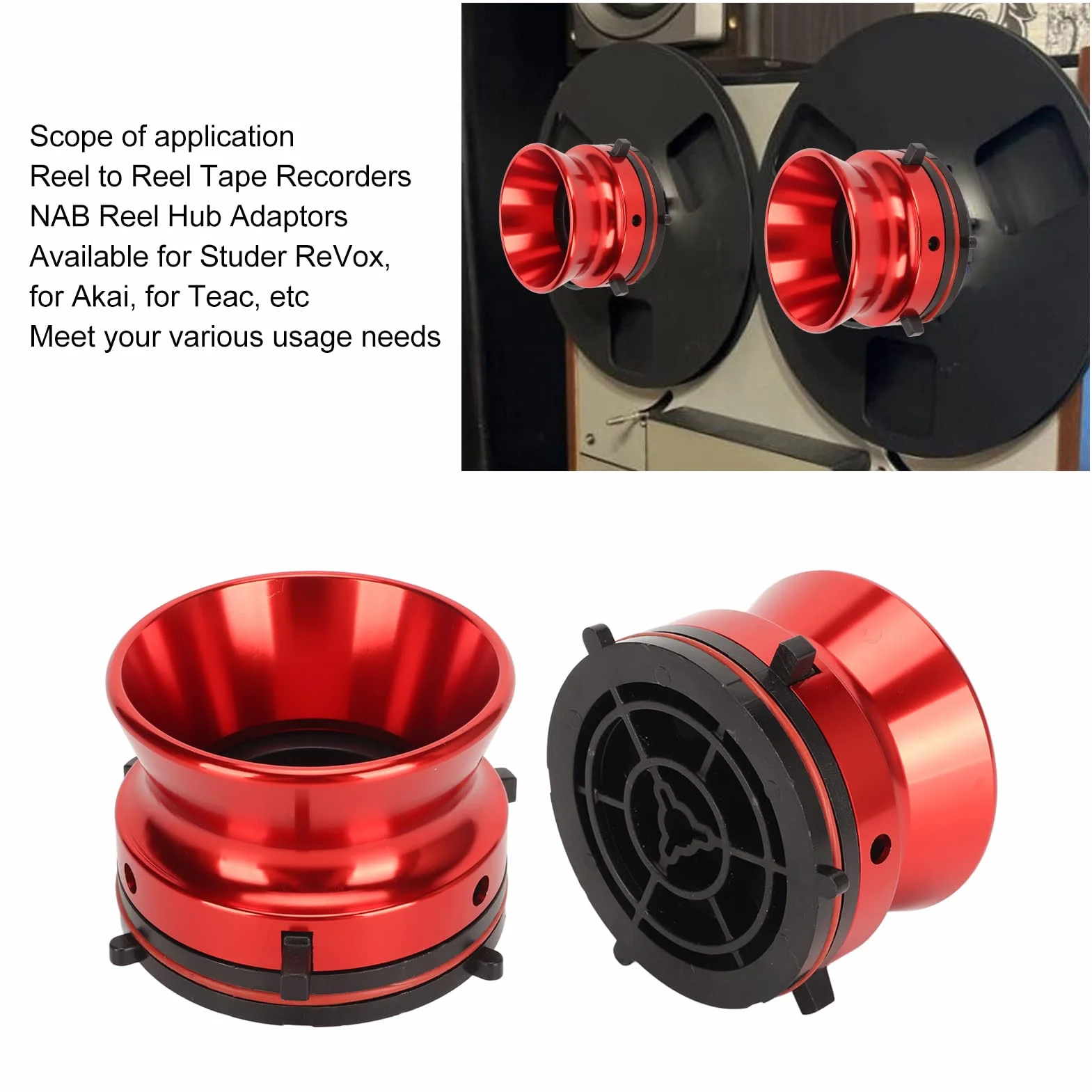 1 para Adapterów Piast Nab, 10-calowe Magnetofony Szpulowe Nab Adaptery Piast Szpulowych do Studer , do Akai, do Aluminium Nab Hub (Czerwony)