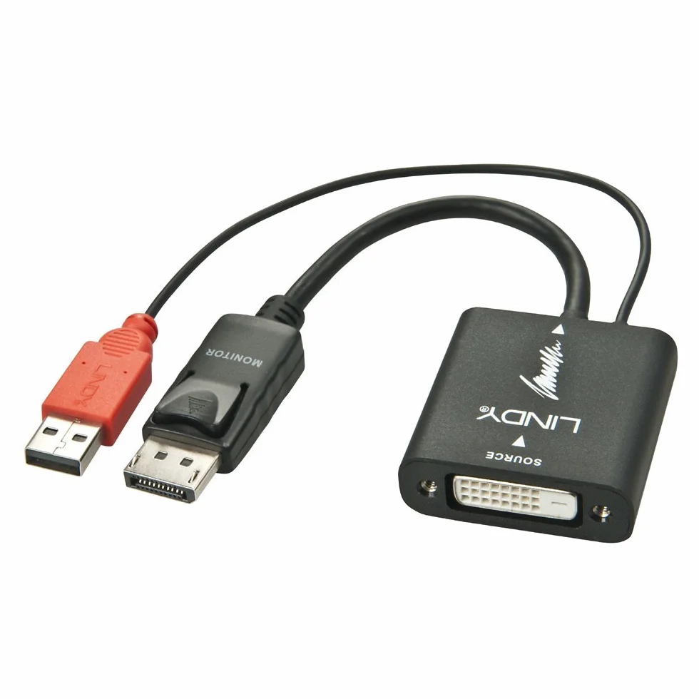 LINDY 38145 DVI na DisplayPort konwerter, aktywny, czarny