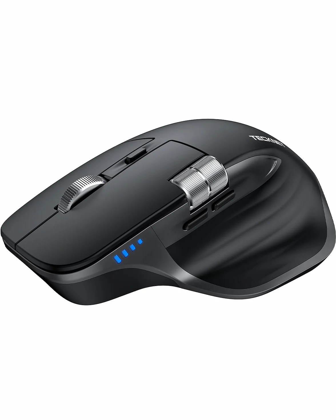 TECKNET Bezprzewodowa Mysz Bluetooth (BT 5.3/5.0+2,4G), Boczne Kółko Przewijania, Ładowalna Mysz Ergonomiczna, Ciche Klikanie, 4800 DPI, 7 Przycisków, dla Mac OS, Windows, Czarna