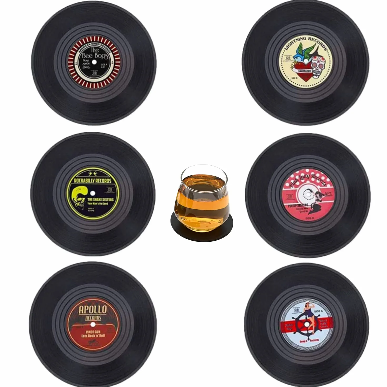 6 szt. retro podstawek w stylu płyt winylowych, podstawki w stylu płyt CD, antycieplne antypoślizgowe podstawki pod napoje do kawy i napojów, zastawa stołowa, antypoślizgowe podstawki