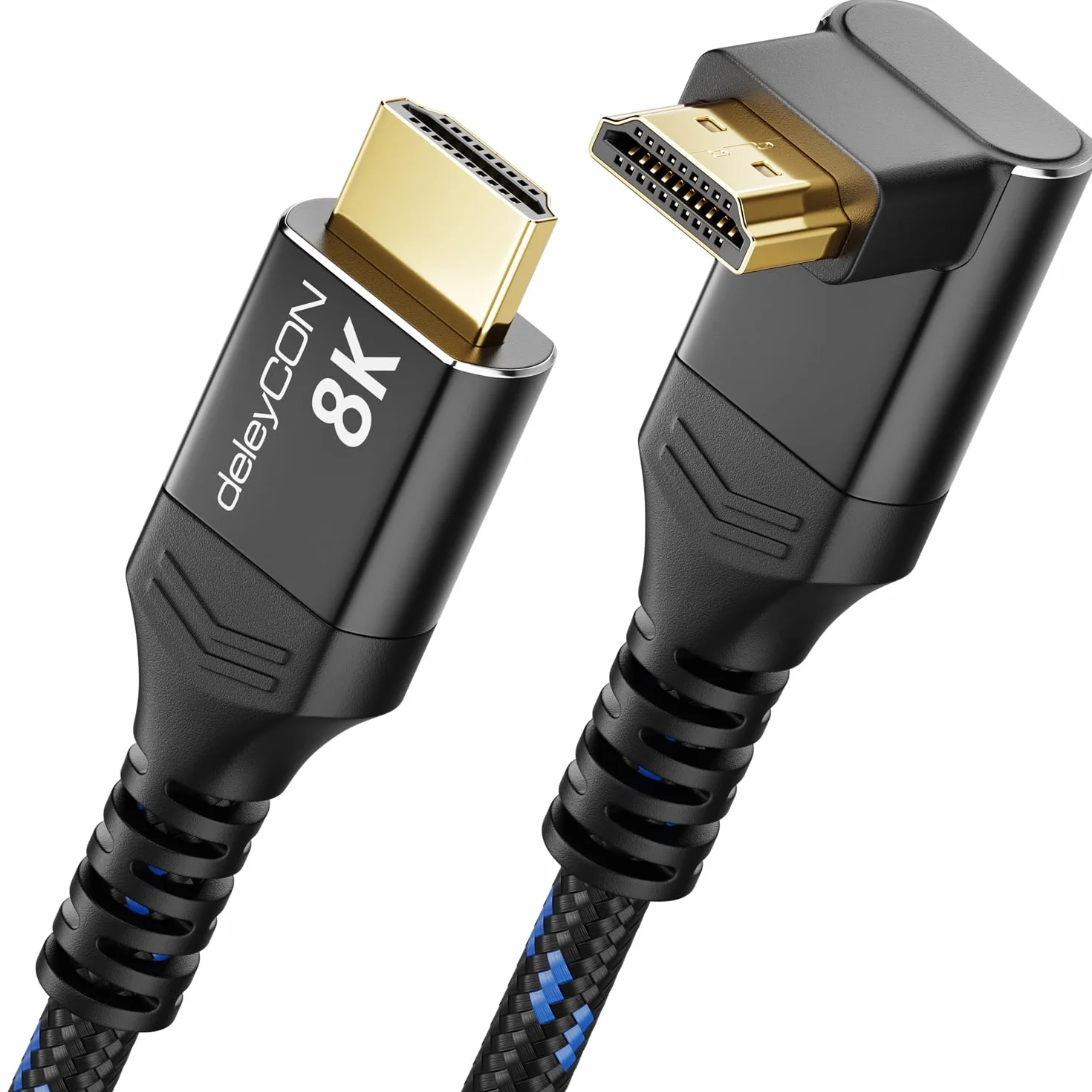 deleyCON 8K HDMI 2.1 Kabel 5m kątowy (Kąt 270° Stopni) do TV, Monitora, PS4, PS5, Dolby Atmos Soundbar EARC, HDR10+, Ultra High Speed Cable 48Gbps - 10K/8K@60Hz, 4K@120Hz/144Hz, 2K@240Hz