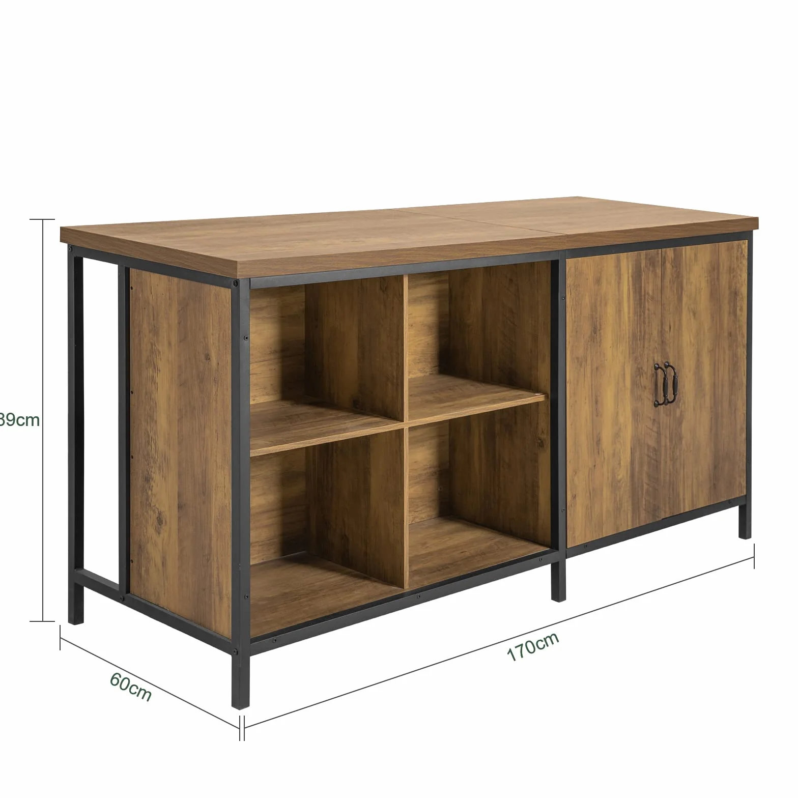 SoBuy KNL01-F Wyspa Kuchenna Stół Obiadowy Przemysłowy Stół Barowy 2 drzwi, 4 przegródki na kostki,Wymiary: 160x170x89cm