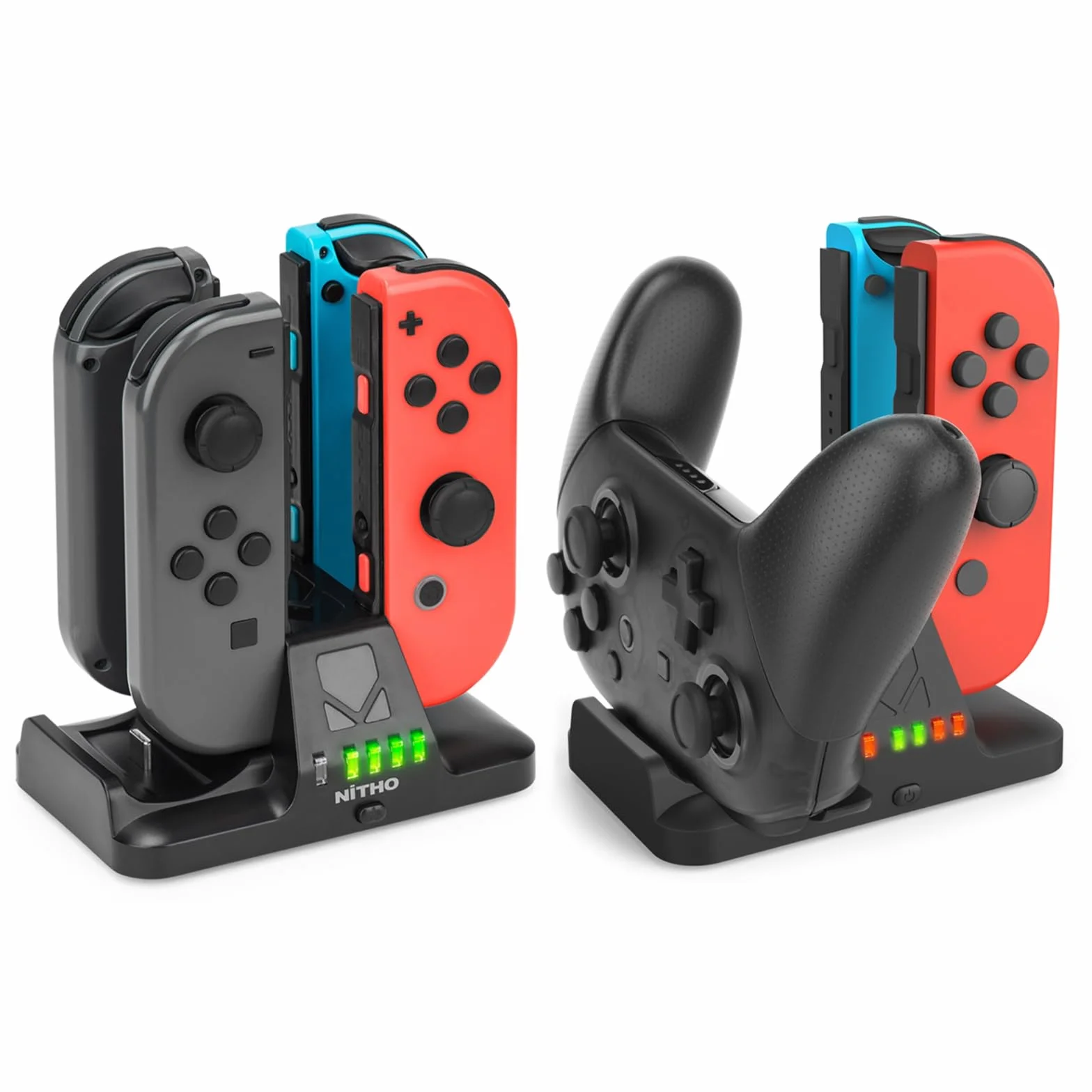 NiTHO Stacja ładująca kompatybilna z Joy-con i kontrolerem Pro Nintendo Switch, ładowanie do 4 kontrolerów Joy-con lub 2 Joy-con i 1 pilot Pro, stacja ładowania ze wskaźnikiem LED