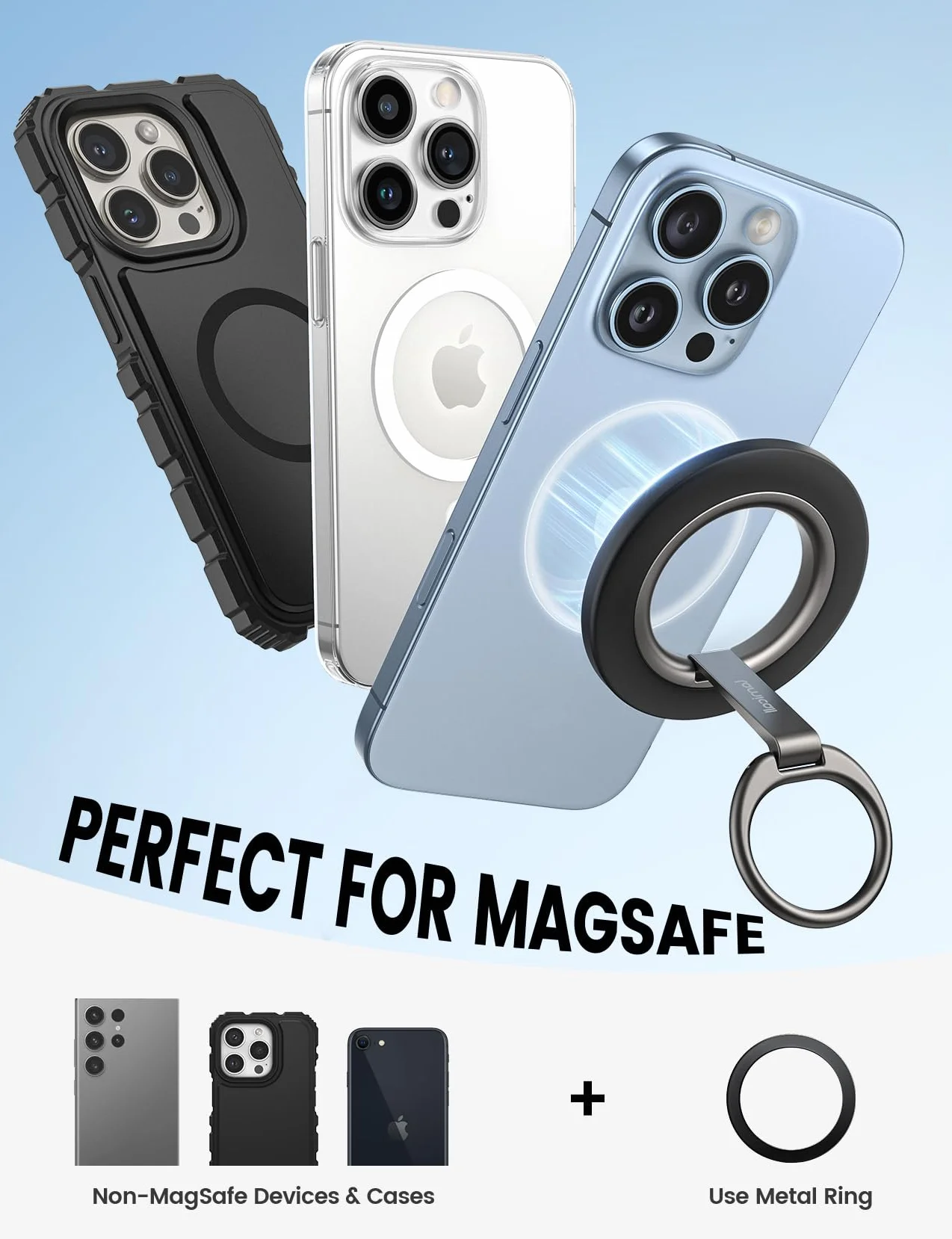Lamicall Magnetyczny Pierścień Podstawka do Telefonu – [Ulepszona Podwójna Zawiasa] Obrotowa o 360° Uchwyt Ręczny do Telefonu, Podstawka o Silnym Magnesie dla serii iPhone 17/16/15/14/13/12