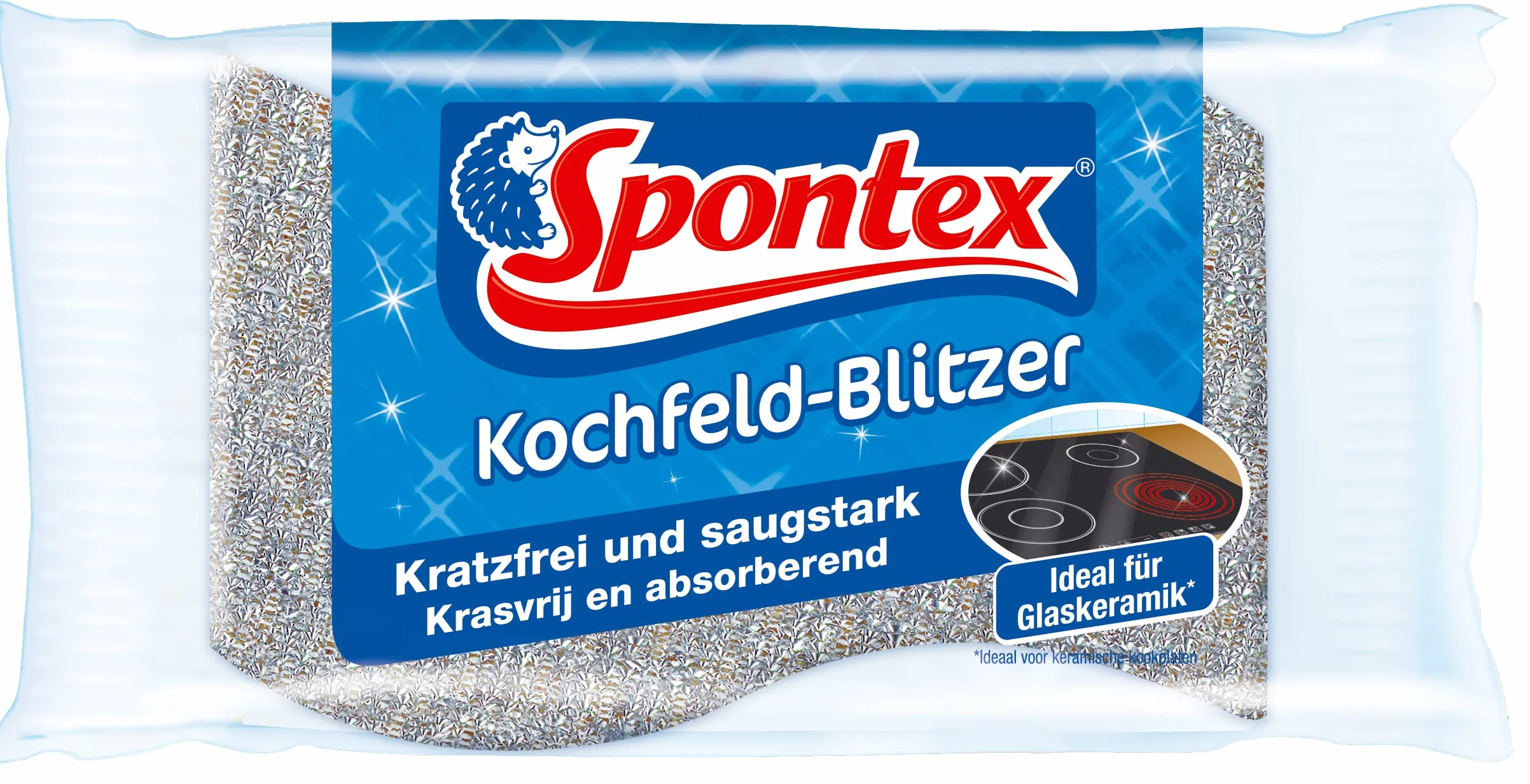 Spontex Lampa błyskowa do płyt kuchennych, gąbka do czyszczenia do ceramiki szklanej i wrażliwych powierzchni, idealna do płyt kuchennych, odporna na zarysowania i chłonna, 1 sztuka (1 opakowanie)