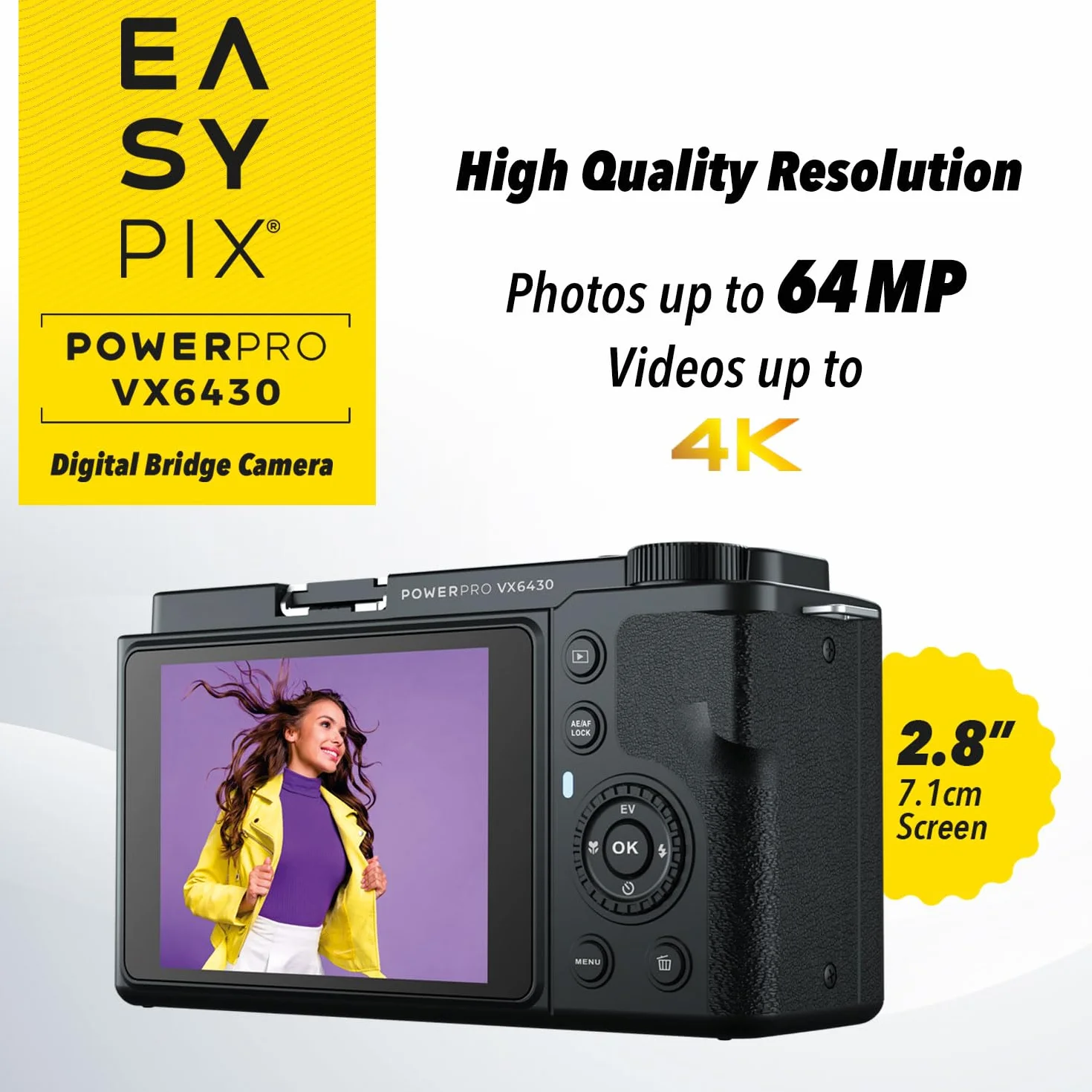 Easypix PowerPro VX6430, kompaktowa kamera systemowa z WiFi, 10 x zoom optyczny, rozdzielczość do 64 MP, wyświetlacz 2,8", złącze mikrofonowe