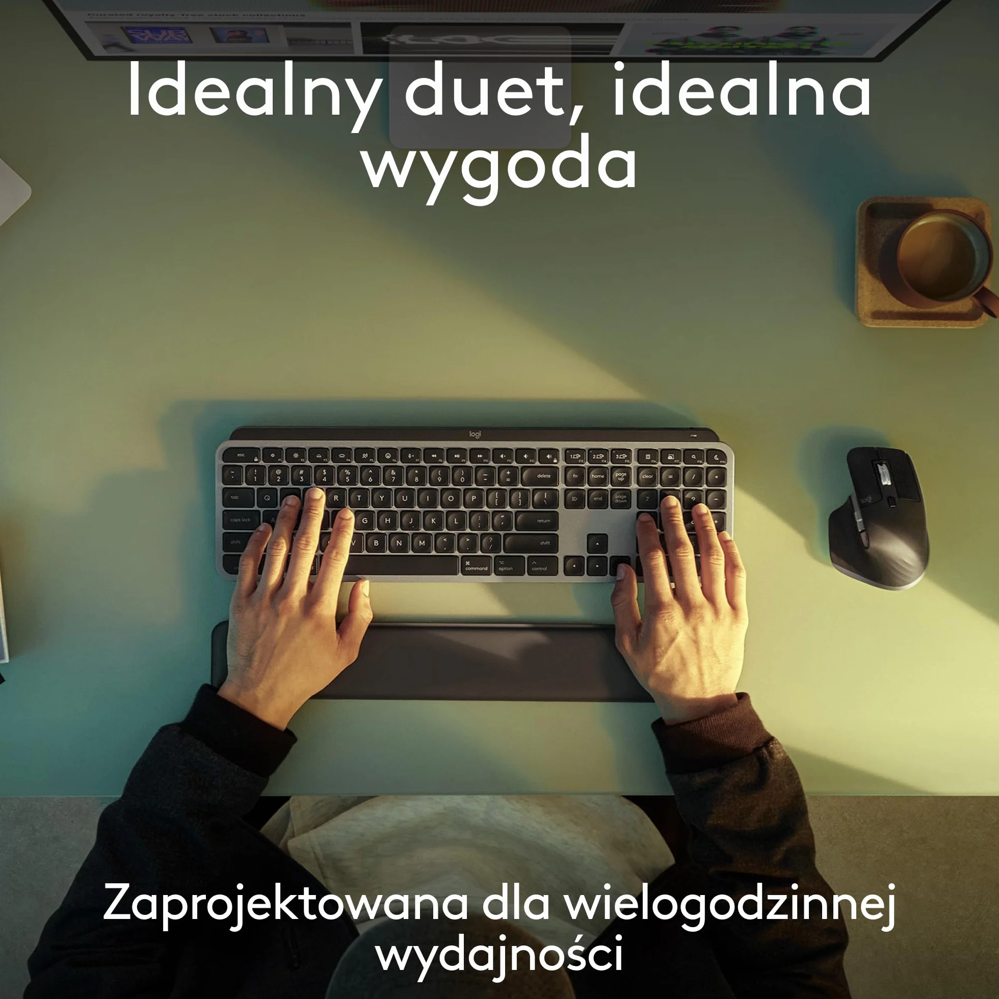 Logitech MX Keys S Combo for Mac, bezprzewodowa klawiatura i z podpórką pod nadgarstki, podświetlana, bezprzewodowa, z szybkim przewijaniem, Bluetooth USB C dla MacBooka, iPada,QWERTY US INT'L - Szary