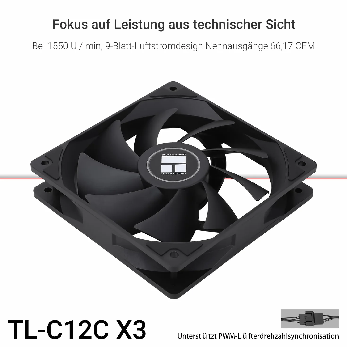 TR-Thermalright TL-C12C X3 120 mm CPU PWM Lüfter, 1550 obr./min ciche chłodzenie, Schwarzer CPU-Lüfter 3er-Pack, Kann mit Podwozie/CPU-Kühler gekoppelt werden