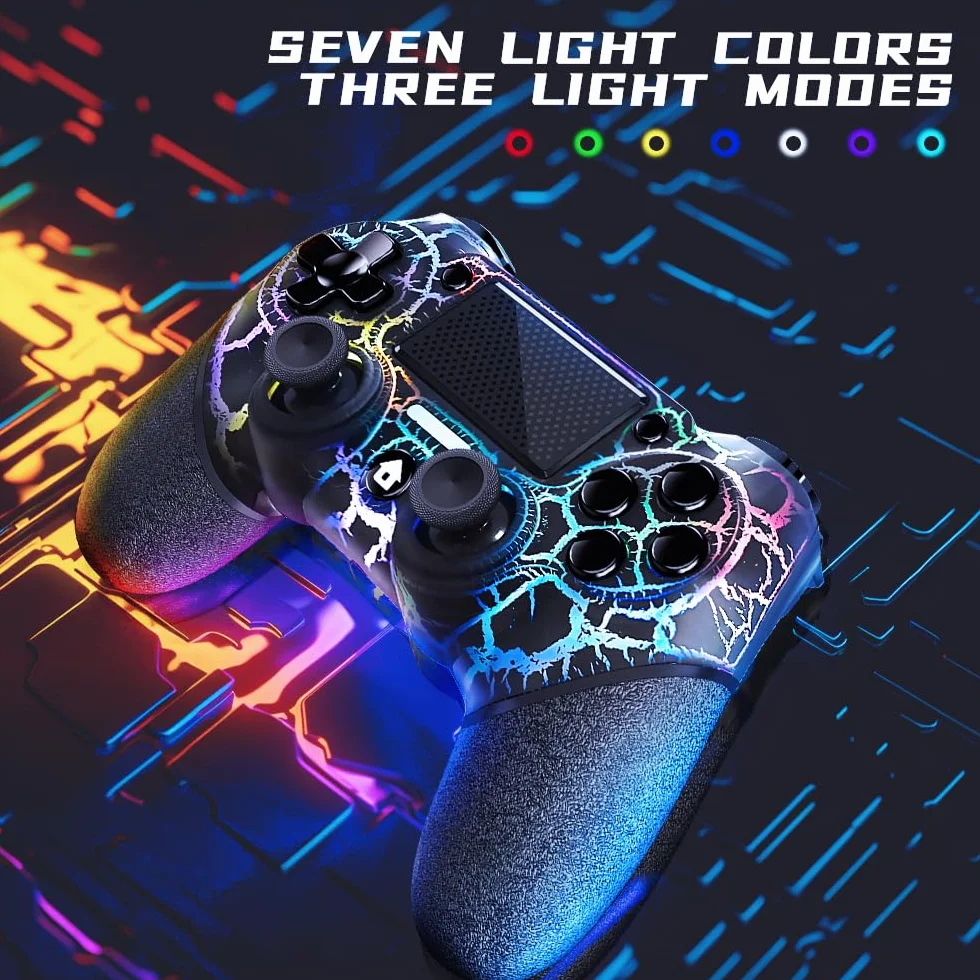AceGamer Bezprzewodowy kontroler OLED do PS4, Black Crack Custom Design ze światłem RGB, bateria 1000 mAh, gniazdo audio 3,5 mm i funkcja Turbo, kompatybilny z PS4/Slim/Pro i Windows PC
