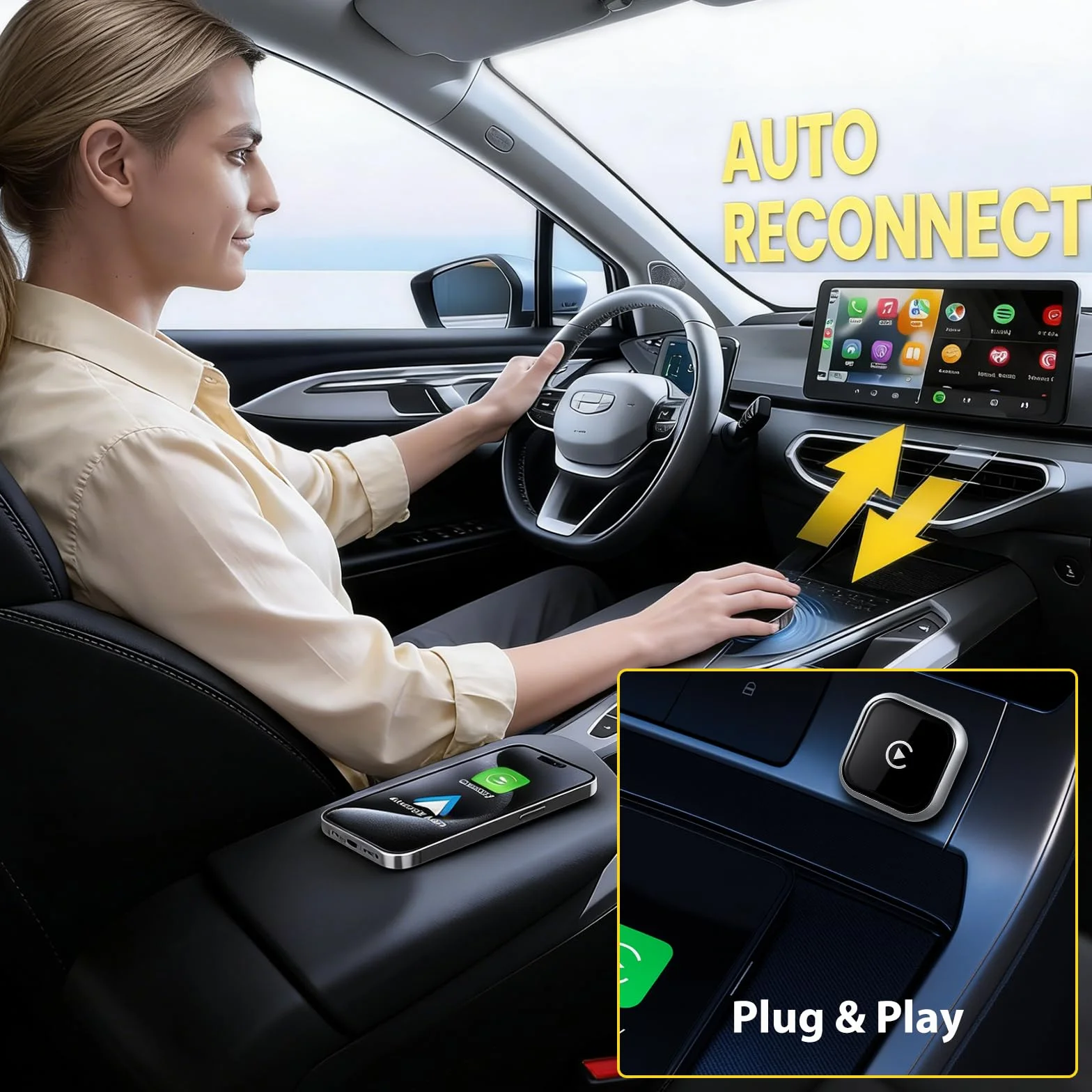 Sunweyer Bezprzewodowy adapter CarPlay i bezprzewodowy adapter Android Auto UK, do Apple CarPlay, USB Bluetooth Dongle dla iPhone'a i Androida