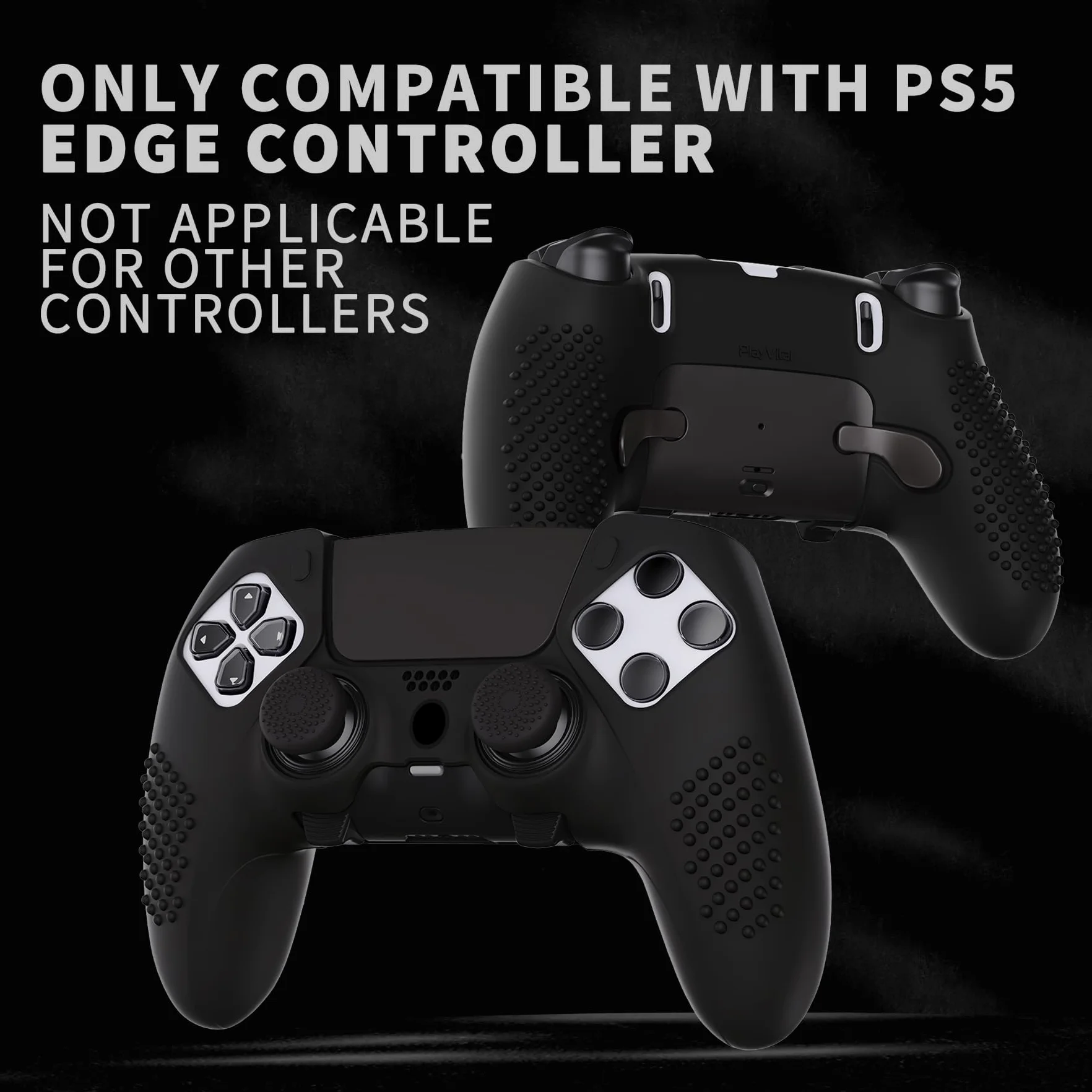 PlayVital 3D Studded Edition antypoślizgowe silikonowe etui do kontrolera PS5 Edge, miękka gumowa osłona do kontrolera bezprzewodowego PS5 Edge z 6 nakładkami na kciuk, czarne