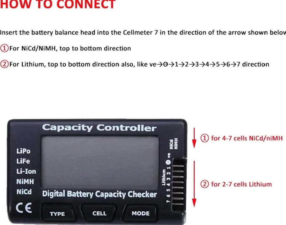 DollaTek RC CellMeter-7 Cyfrowy kontroler pojemno?ci baterii Tester dla LiPo/Life/Li-ION/NiMH/Nicd