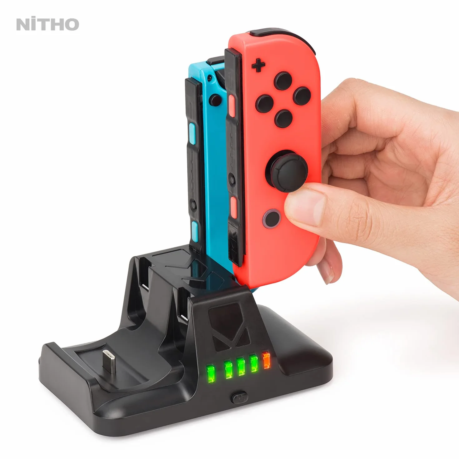 NiTHO Stacja ładująca kompatybilna z Joy-con i kontrolerem Pro Nintendo Switch, ładowanie do 4 kontrolerów Joy-con lub 2 Joy-con i 1 pilot Pro, stacja ładowania ze wskaźnikiem LED
