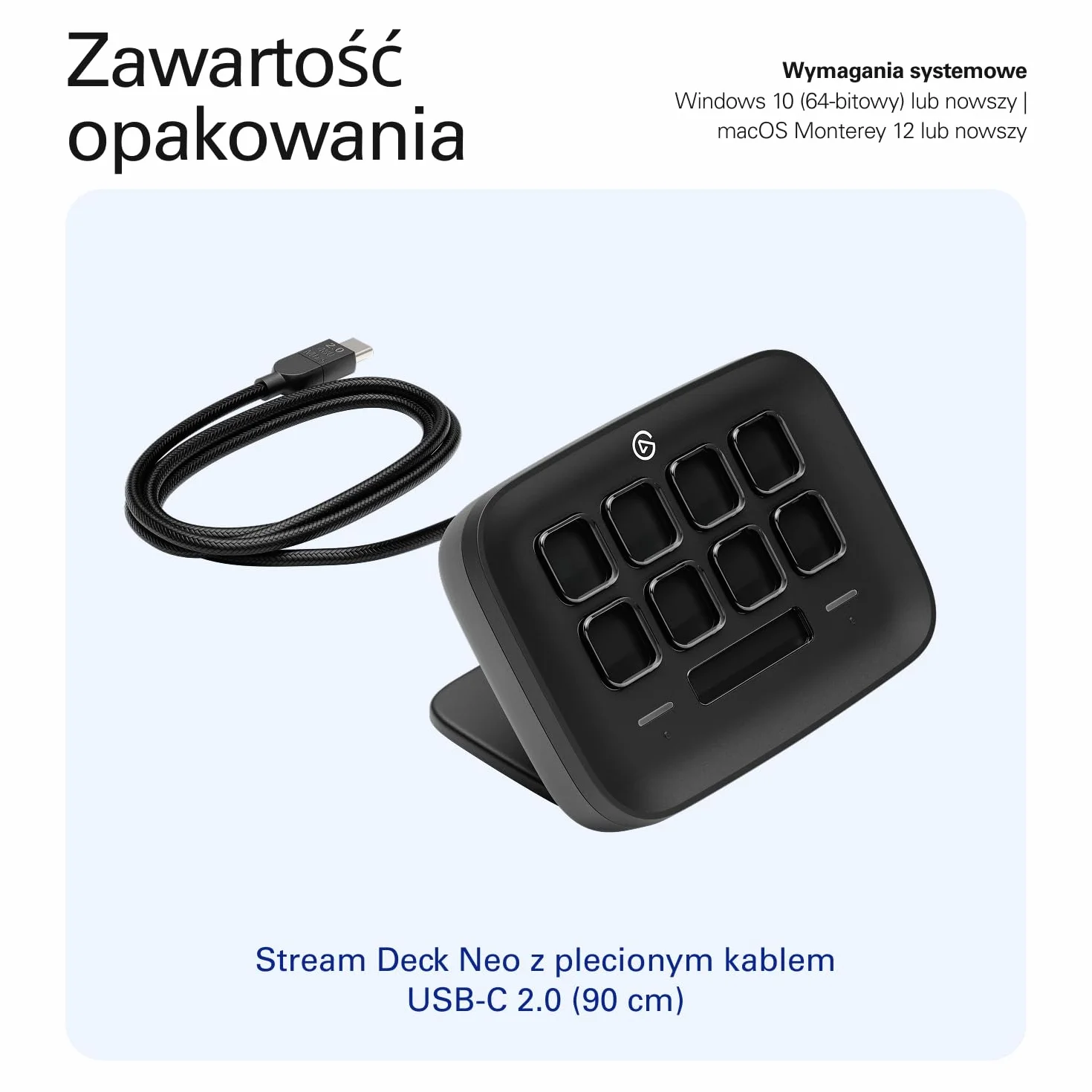 Elgato Stream Deck Neo Czarny 8 konfigurowalnych klawiszy 2 Touch Points Mac PC