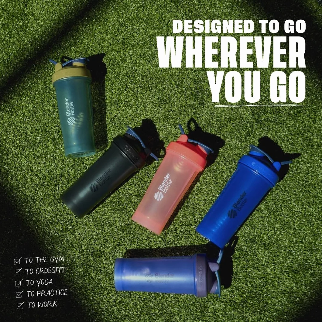 BlenderBottle Klasyczna butelka Shaker V2 z kulką ze stali nierdzewnej, idealna do koktajli proteinowych, nadaje się do mycia w zmywarce, 830 ml, przezroczysta/czarna