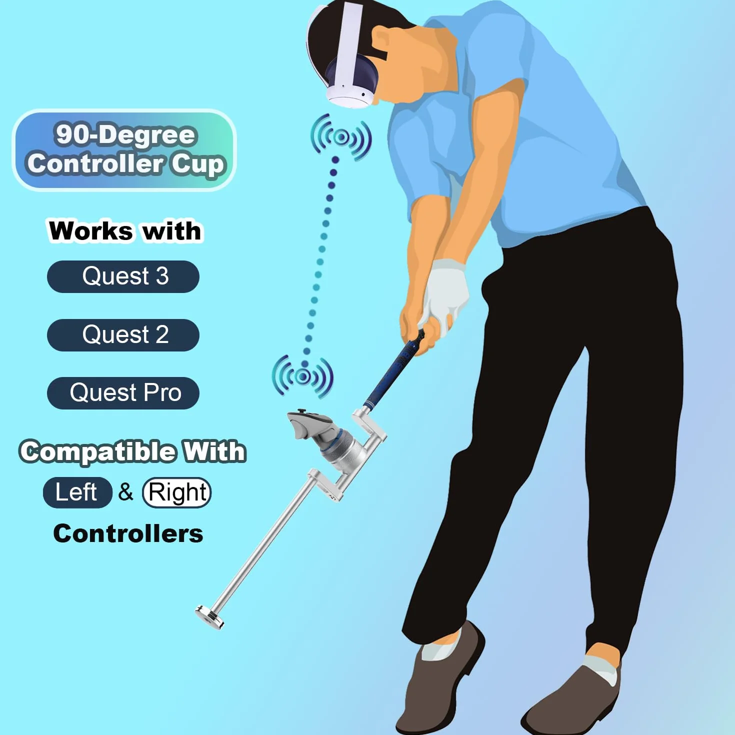 YEZRO Mocowanie kija golfowego 66 cm do Meta Quest 3 – regulowany ważony uchwyt kija golfowego akcesoria kompatybilne z Oculus Quest 3/2 i Pro, realistyczny uchwyt 90 stopni (prawy i lewy) (66 cm)