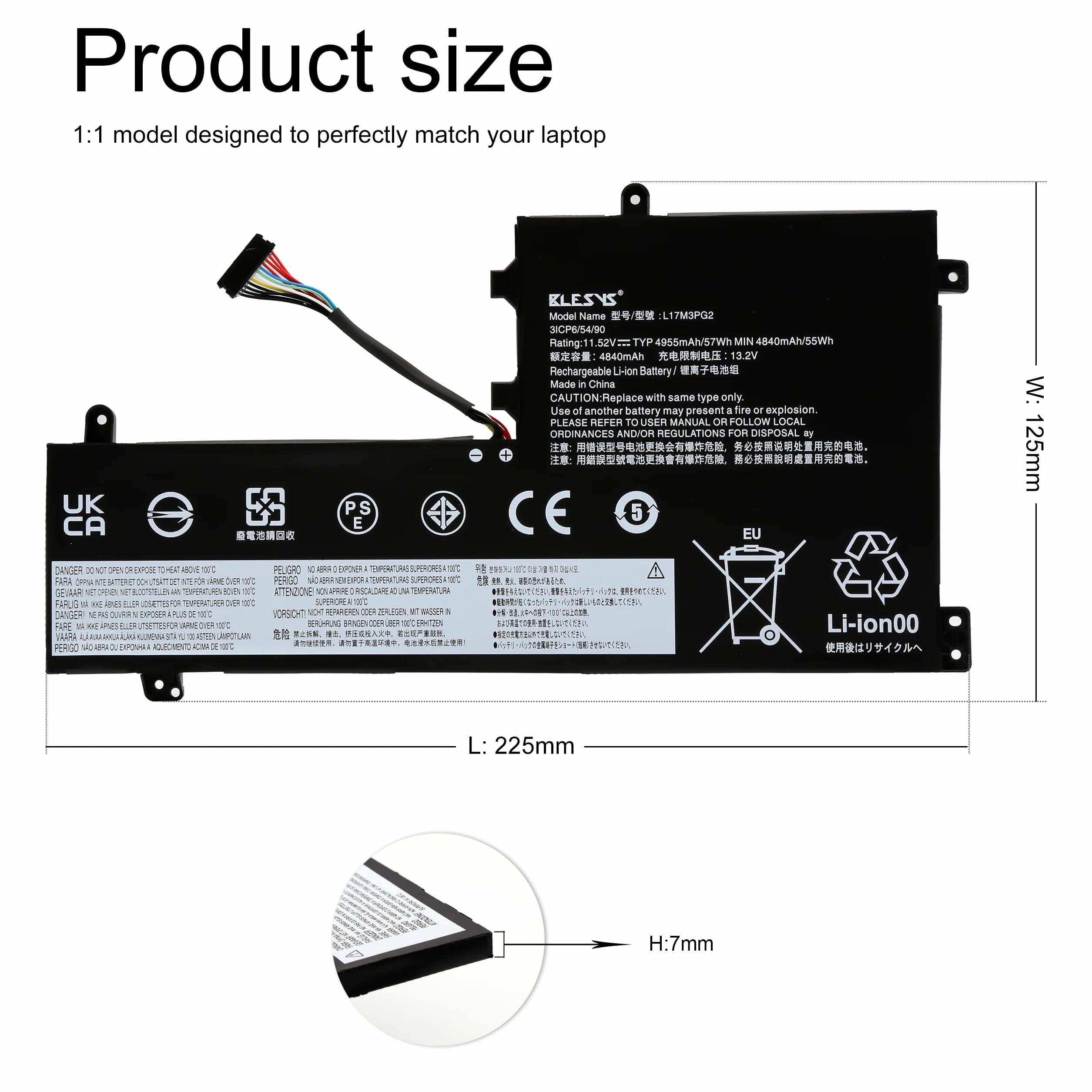 BLESYS L17M3PG2 L17C3PG2 Bateria do Lenovo Legion Y530 Y540 Y530-15ICH Y540-17IRH Y730 Y740-15ICH Y740-15ICHg Y7000P-1060 Y7000 Y7000 000P (2018 i 2019 Model 11,52 V/57 Wh