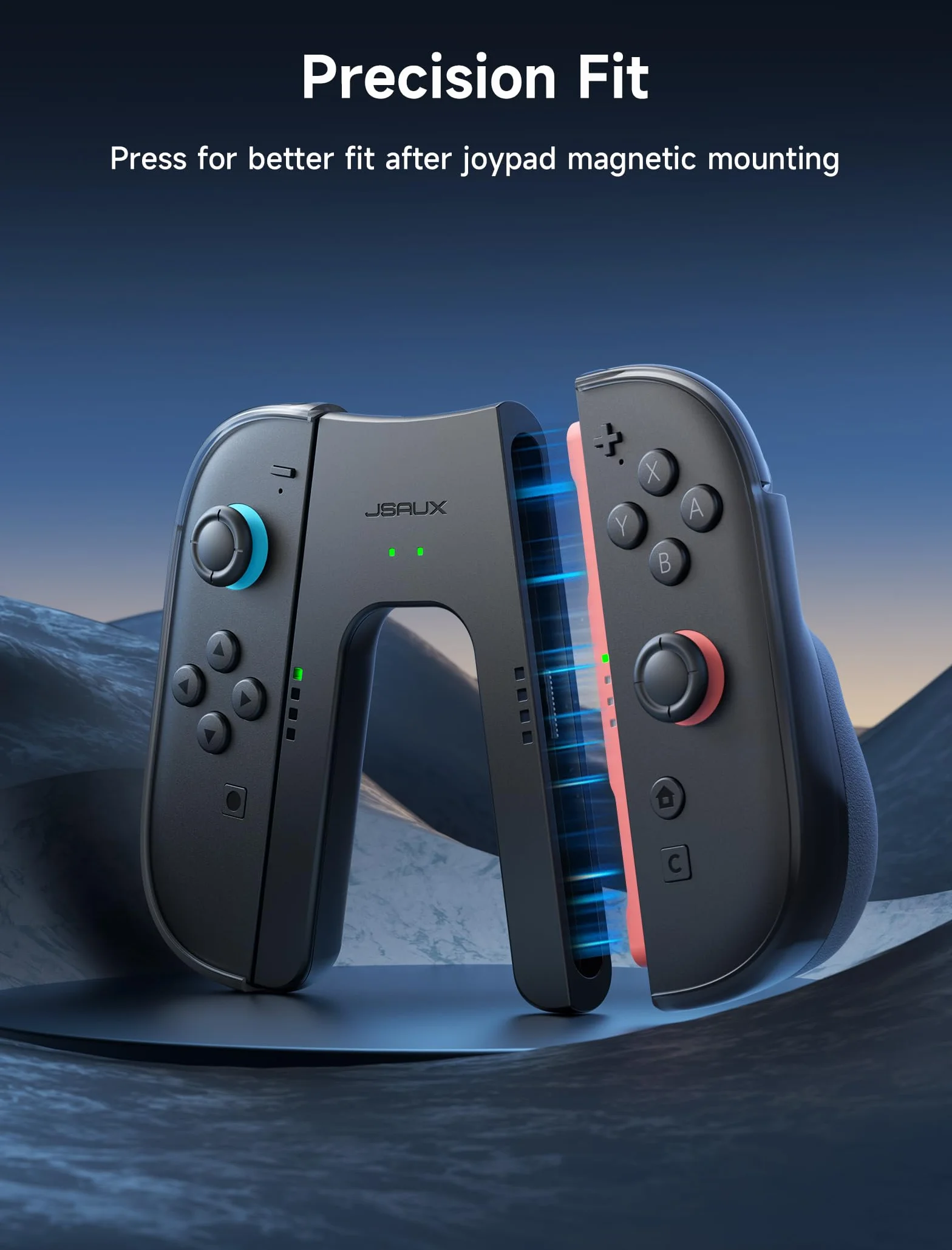 JSAUX ergonomiczny uchwyt ładujący kompatybilny z konsolą Nintendo Switch 2, magnetyczny uchwyt kompatybilny z kontrolerami JoyCon Switch 2, granie ładowania, wskaźnik LED, kabel 1,5 m/4,9 ft – czarny
