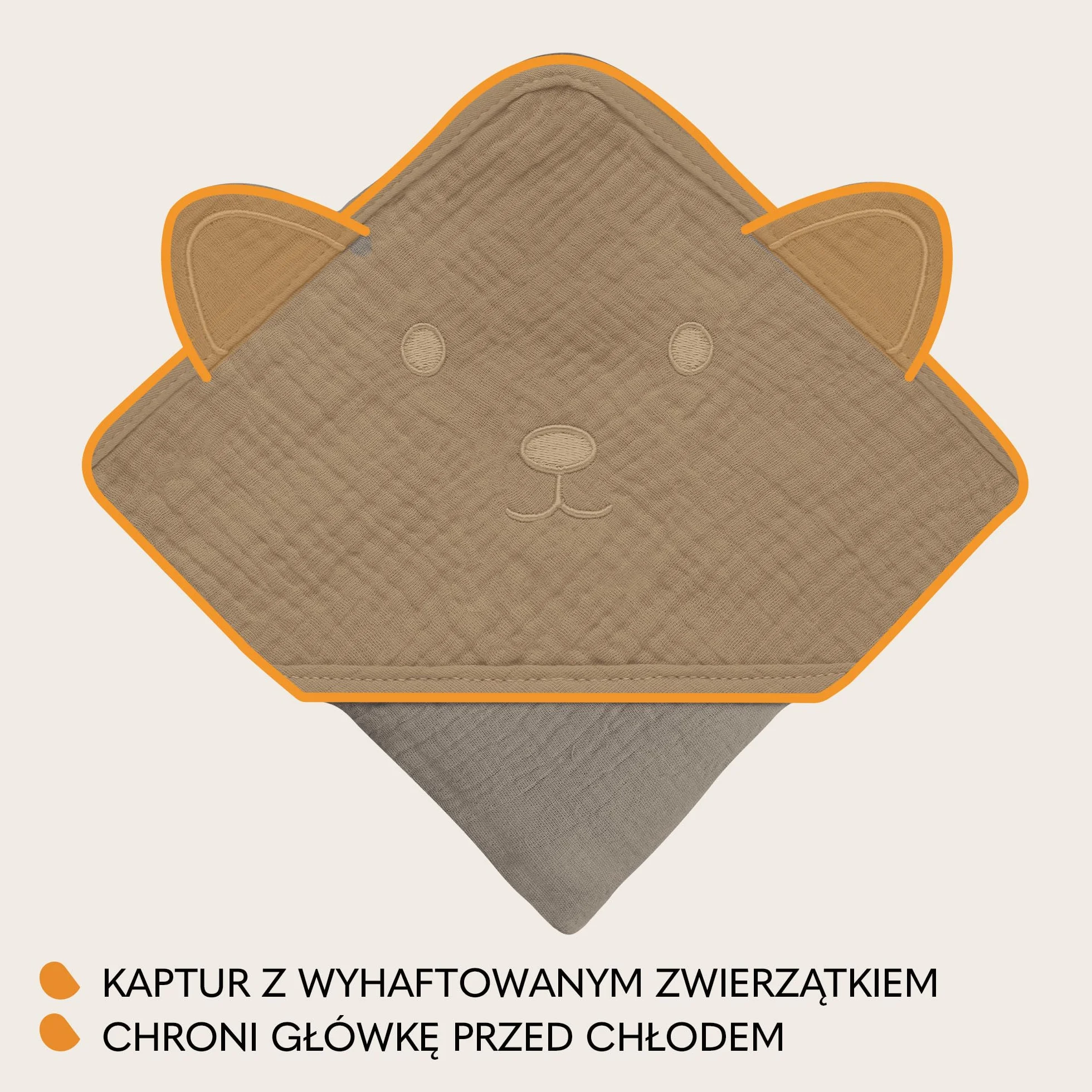 LIONELO MUSLIN HOODED TOWEL Ręcznik Muślinowy z Kapturem dla Niemowląt po Kąpieli 80x80 cm, Oddychający Miękki Ręcznik Kąpielowy Dziecięcy Naturalna Tkanina 6 Kolorów (Cappuccino)