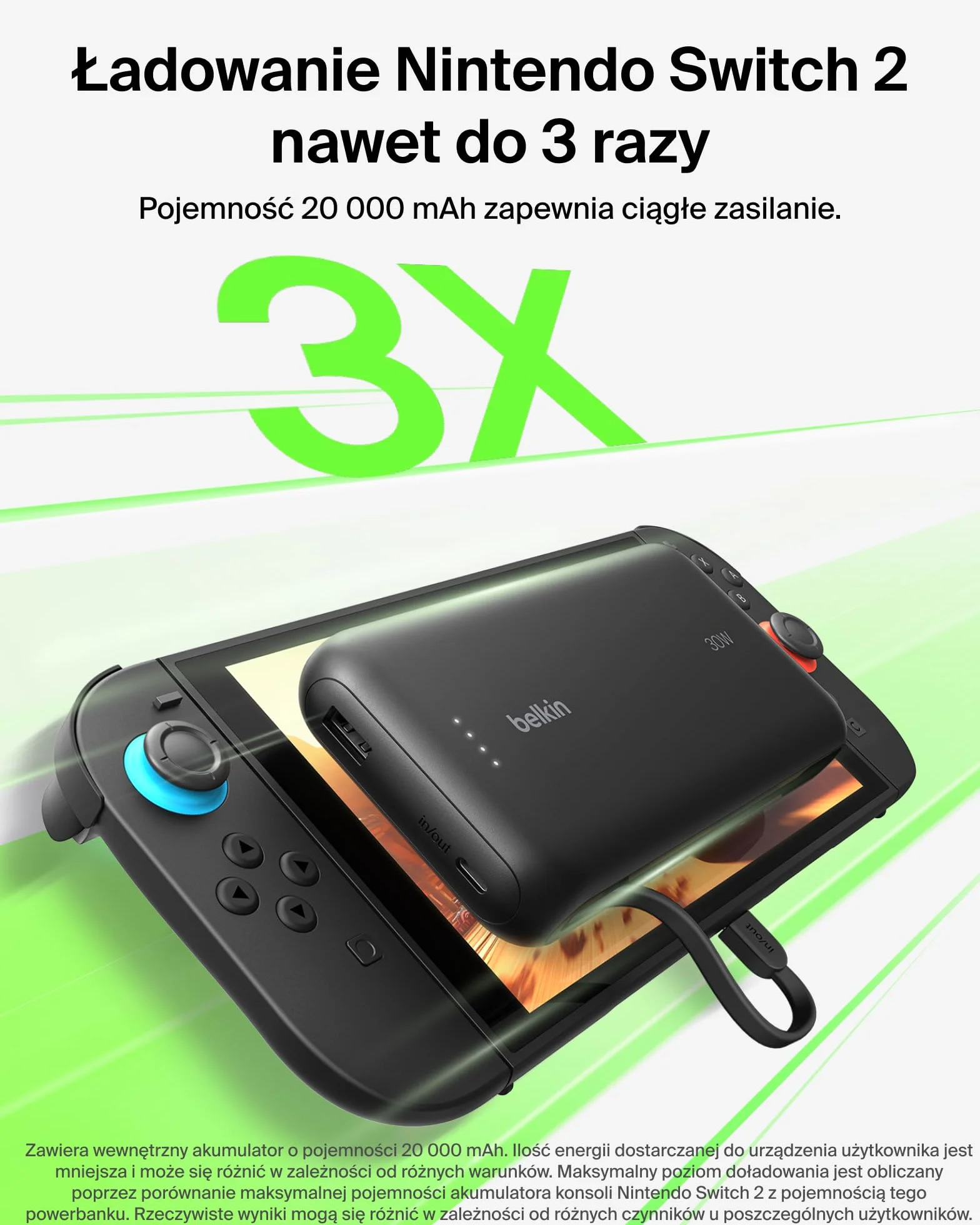 Belkin powerbank 30 W 20 000 mAh USB-C PD szybkie ładowanie czarny
