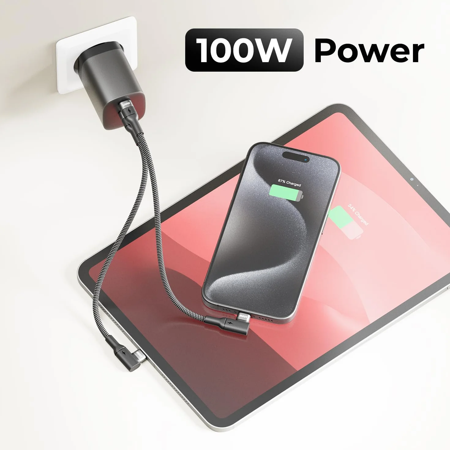 deleyCON 0,15m 100W Kabel USB‑C Krótkie Pod Kątem 90° - C na C - Przewód Kątowy do iPhone 17, 16, 15, Pro, Max, Air, Galaxy A16, A56, S25, S24, S23, Pixel, iPad Pro, MacBook, AirPods, Tablet, PS5