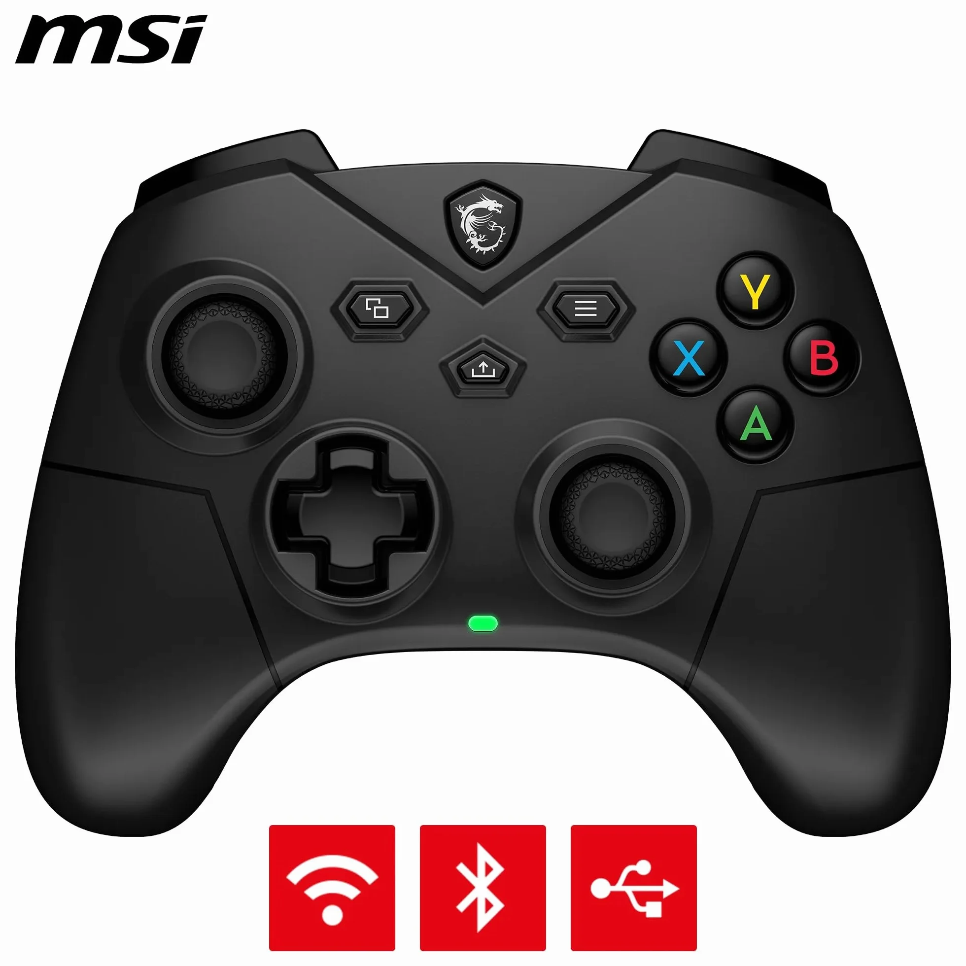 MSI FORCE GC300 W kontroler do gier, 2,4 GHz, Bluetooth, USB typu C na A, akumulator 20 h, wymienne osłony D-Pad i podwójne silniki wibracyjne, przewodowy/bezprzewodowy