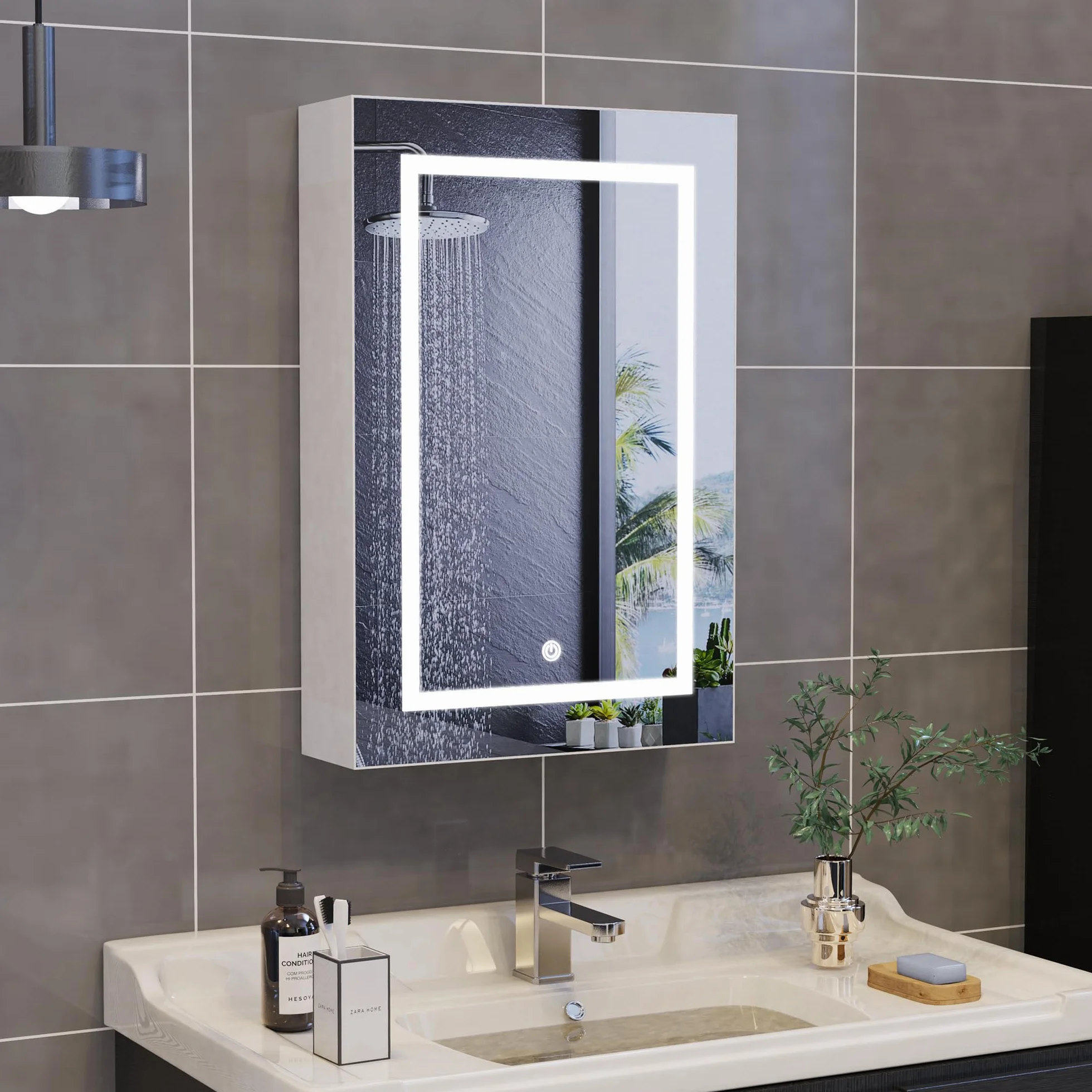 Szafka toaletowa z lustrem LED 50x70 cm ścienna łazienkowa 3 tryby oświetlenia przełącznik dotykowy