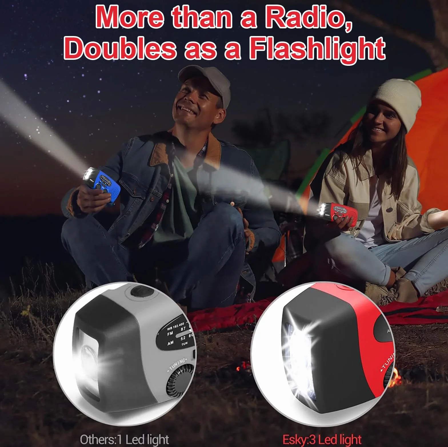Awaryjne radio solarne, samodzielne radio korbowe z latarką LED, alarm SOS, AM/FM, radio z akumulatorem 2000 mAh, do awaryjnego ładowania smartfona