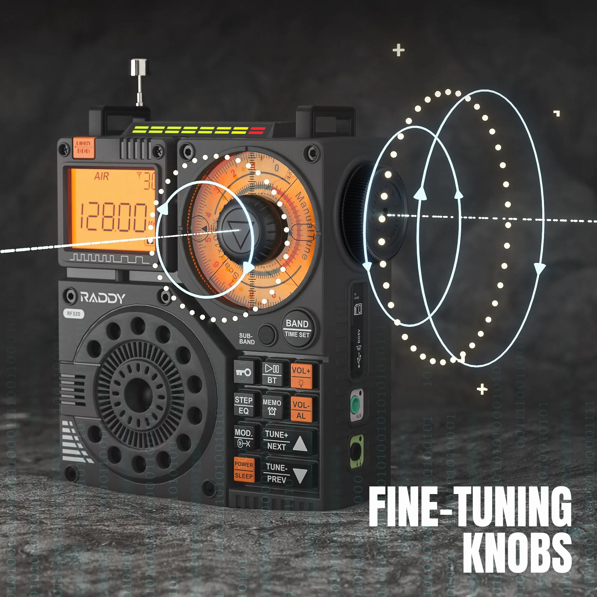 Radio krótkofalowe Raddy RF320, odbiornik FM/AM/VHF/SW/AIR, obsługa kart Bluetooth/TF, ładowalne radio przenośne z 3-metrowymi słuchawkami dousznymi z anteną Latarka SOS