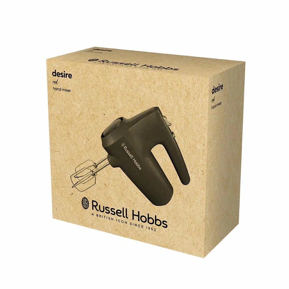 Russell Hobbs Mikser ręczny [Blender ręczny] Desire Red (5 Prędkości + Funkcja pulsacyjna, 2 Chromowane trzepaczki i haki do ciasta, Możliwość mycia w zmywarce, duża moc 350W) 27152-56