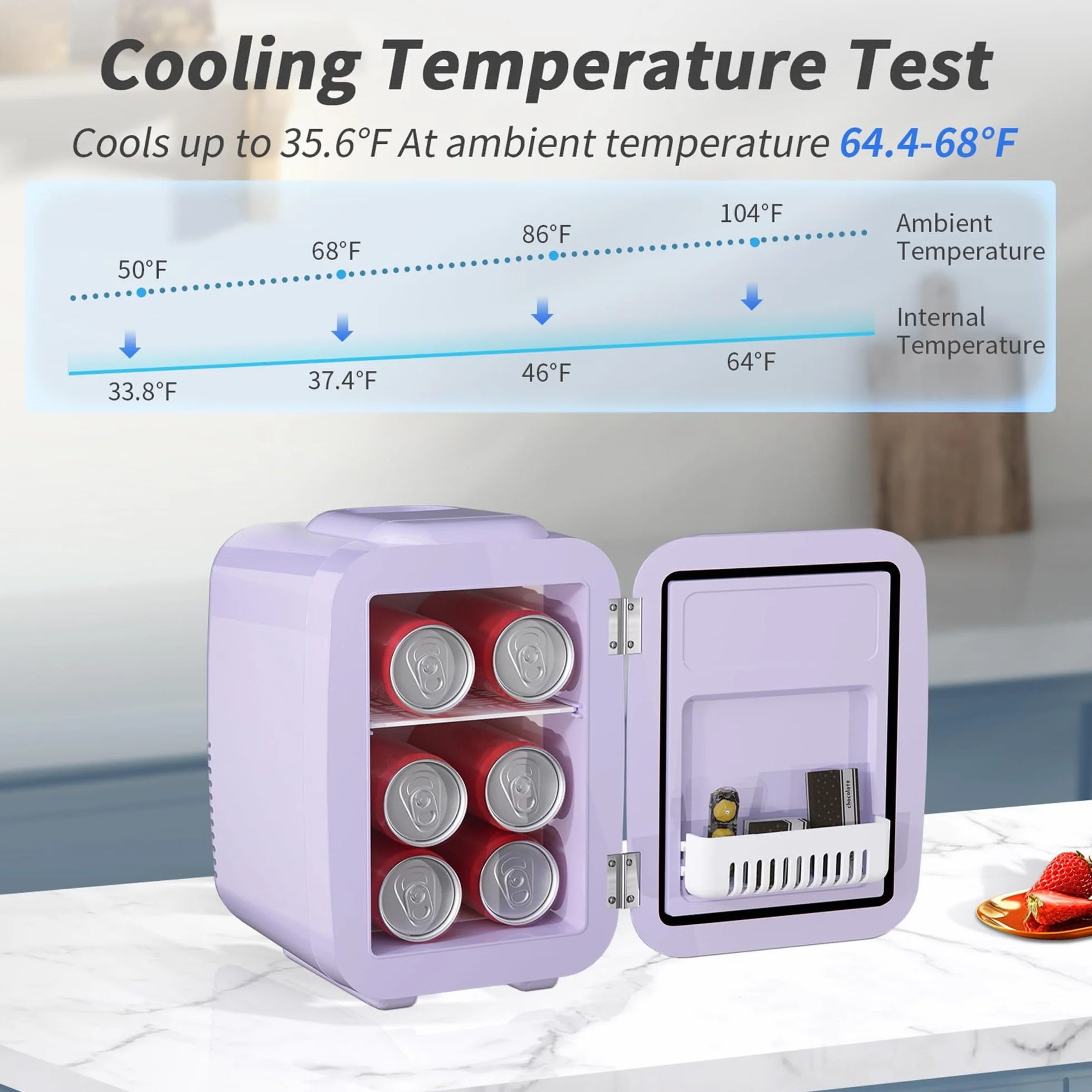 YASHEMinilodówka, mała lodówka 4 litry/6 puszek do sypialni, termoelektryczna chłodziarka i podgrzewacz 220V AC/ 12V DC do samochodu z napojami w akademiku, fioletowa