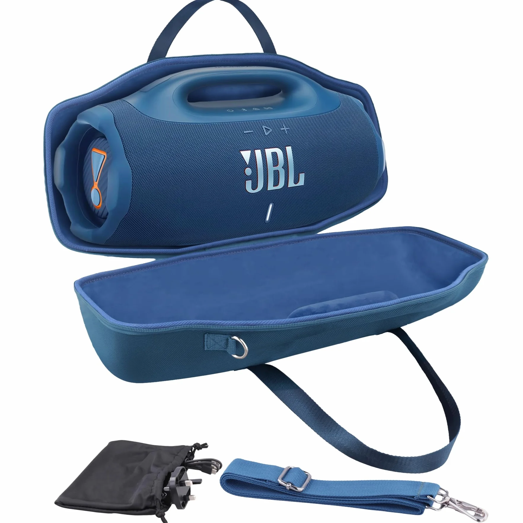 co2CREA Twarde etui podróżne z mini torbą na akcesoria i paskiem na ramię do głośnika Bluetooth JBL Boombox 3 WiFi/Boombox 2, NIEBIESKI, Fits JBL Boombox 4, Nowoczesny