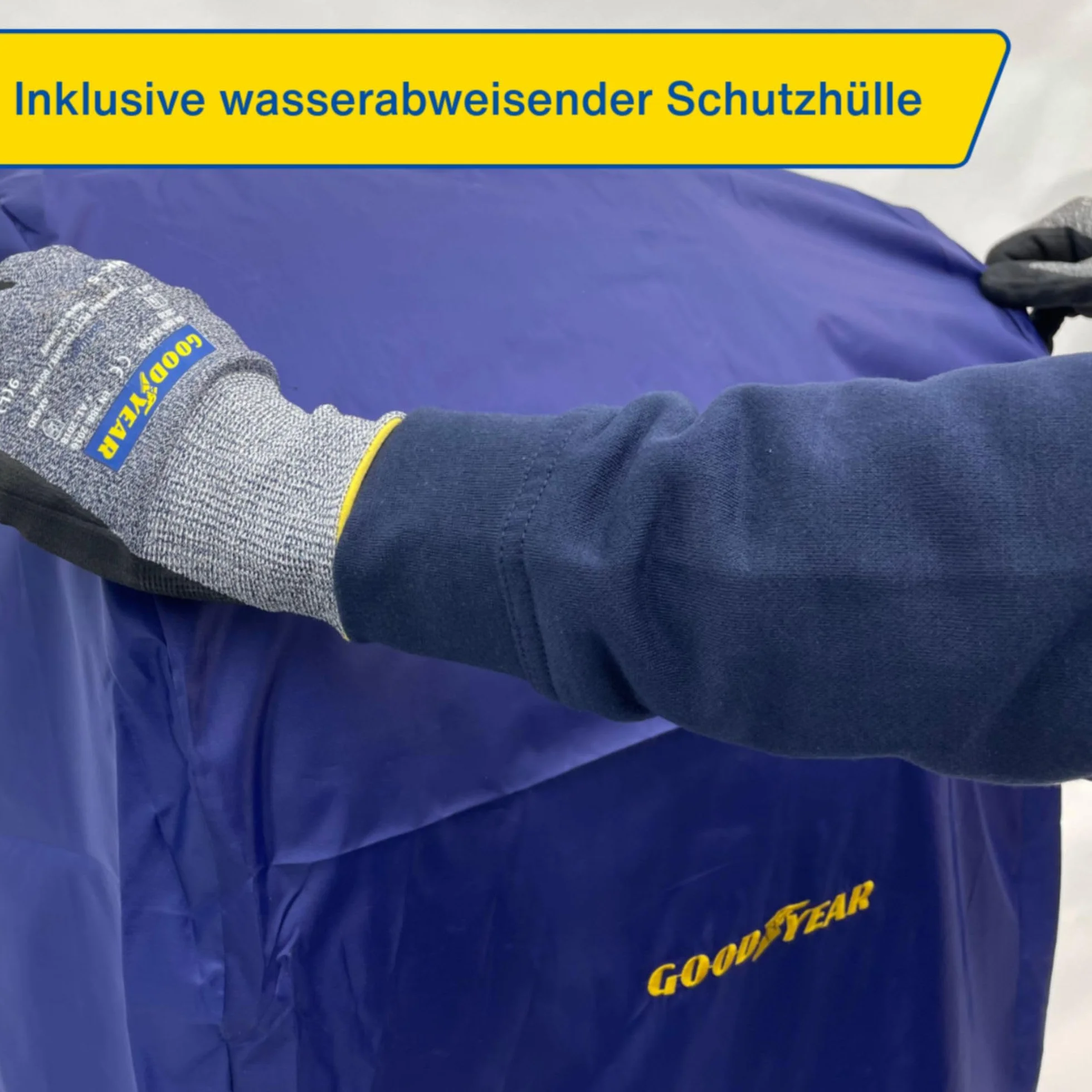 Goodyear Regał na opony na 4 opony, zajmuje mało miejsca, z regulacją wysokości, 2 poziomy, nośność do 120 kg, niebieski