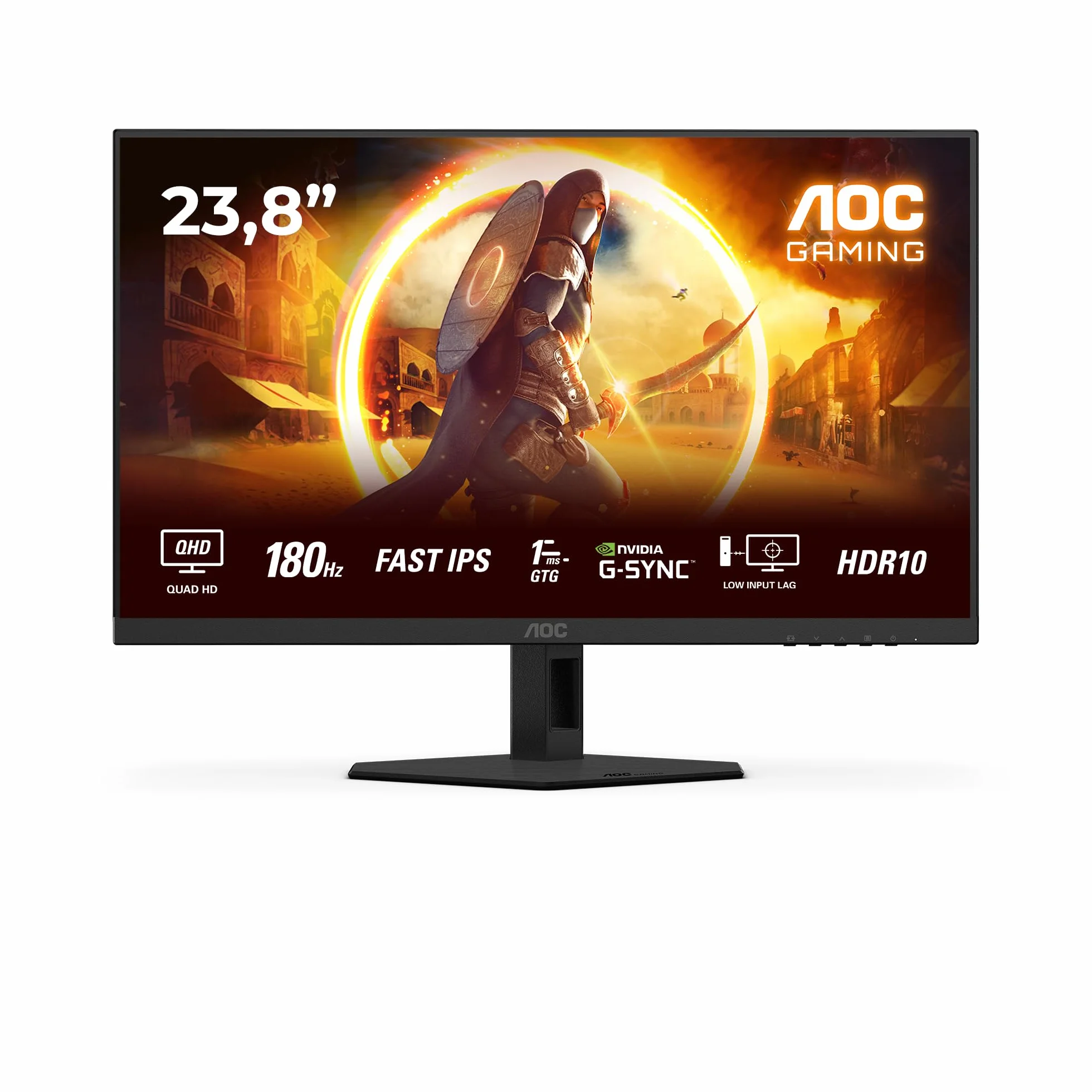 AOC Gaming Q24G2A - 24-calowy monitor Quad HD, 180 Hz, 1 ms, comp. G-Sync, HDR10 (2560x1440, 2X HDMI 2.0, 1x DisplayPort 1.4) Czarno-czerwony