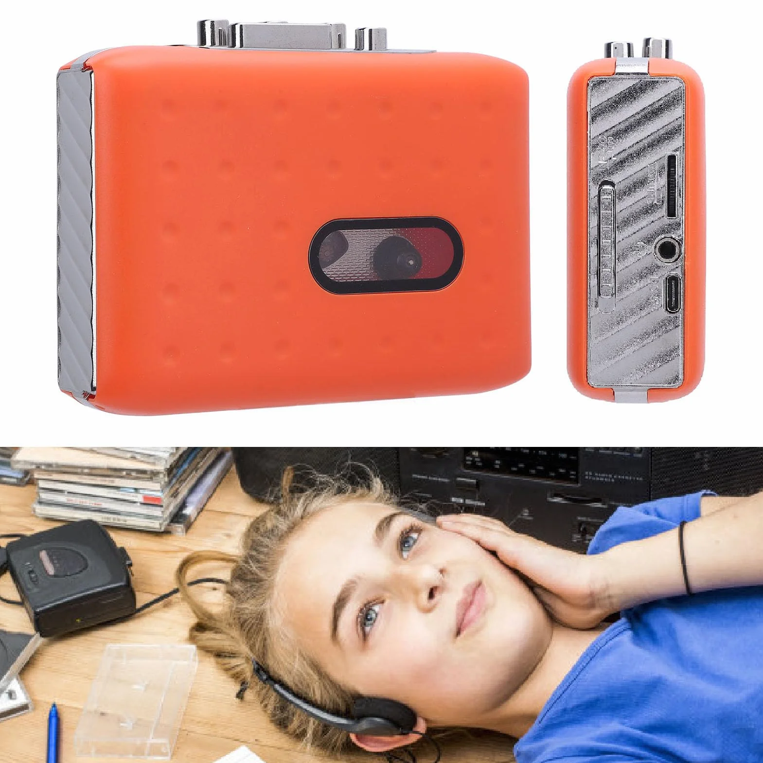 Sxhlseller Przenośny Odtwarzacz Kasetowy, Kasetowy Magnetofon, Kasety do Mp3 Cyfrowego Konwertera z Gniazdem Słuchawkowym, Wbudowane Mikrofon