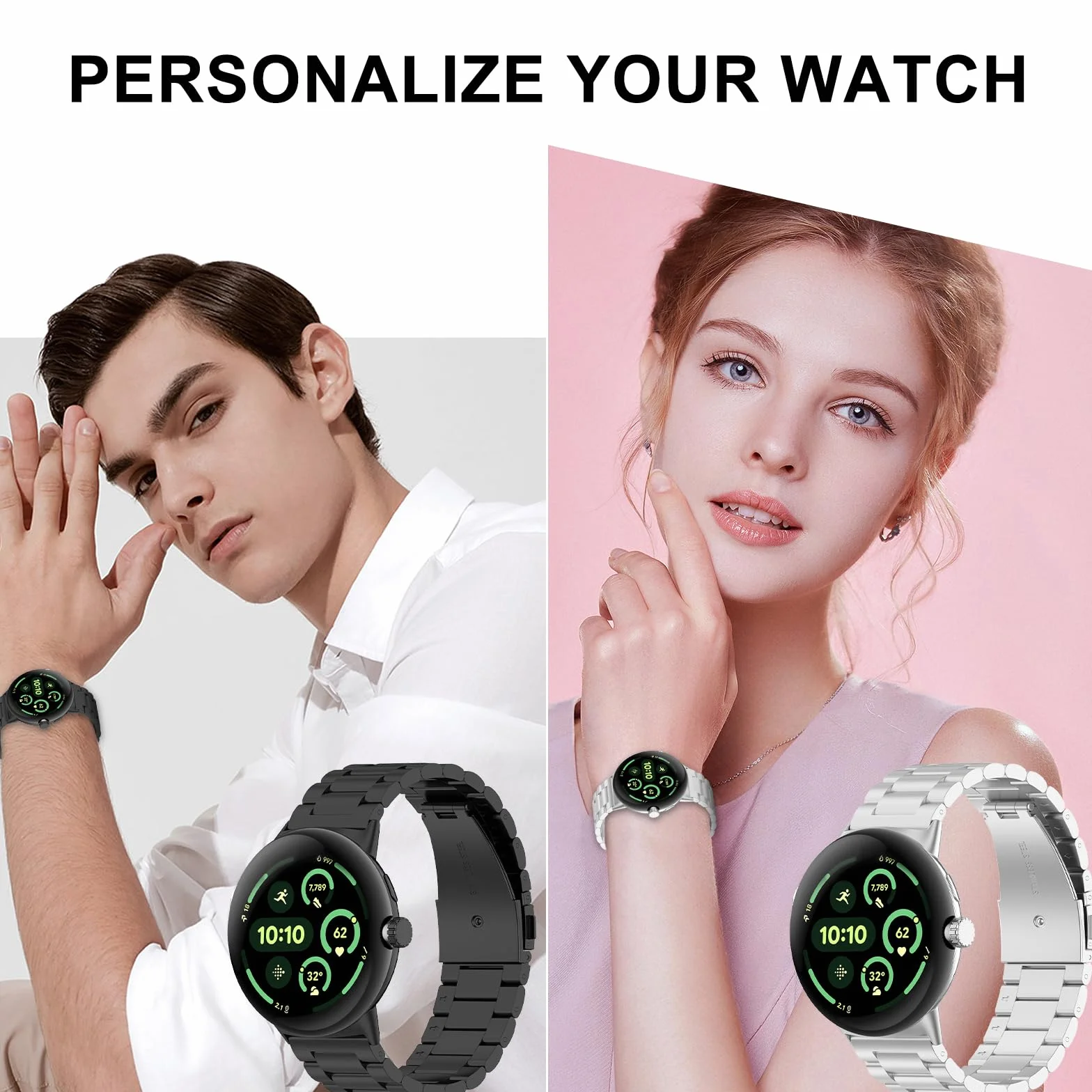 ZoRoll Bransoletka kompatybilna z Google Watch, stal nierdzewna, metalowa bransoletka zastępcza dla mężczyzn i kobiet