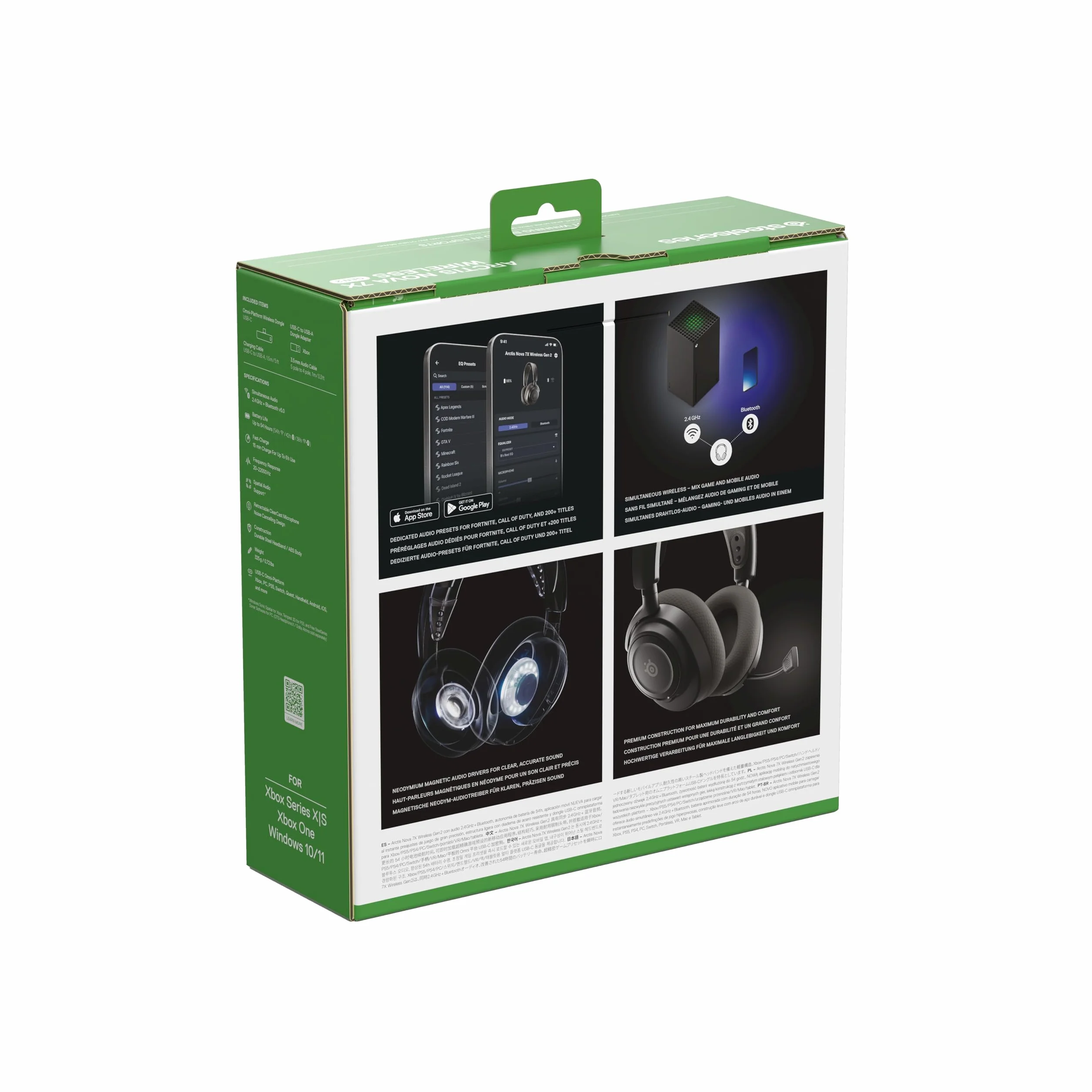 SteelSeries Arctis Nova 7X Wireless Gen 2 do gier -sterowanie aplikacją w czasie rzeczywistym - 50H + -przetworniki magnetyczne z magnesem neodymowym -miks 2,4 GHz/Bluetooth-Xbox,PS5,Switch 1/2,mobile
