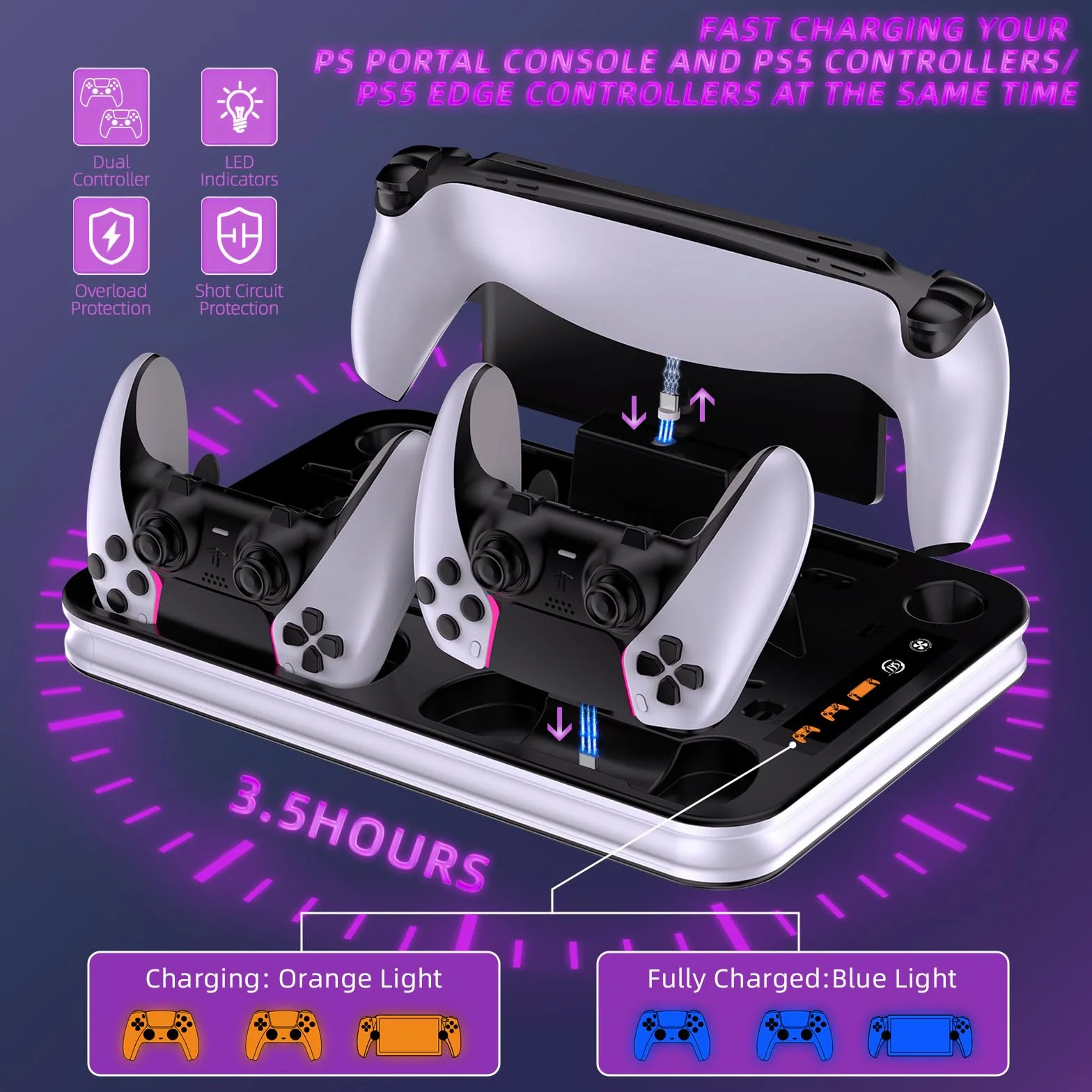 PS5/PS5 Slim stojak z wentylatorem chłodzącym, podstawa chłodząca do PS5 z 3 poziomami wentylatora/lampkami LED/haczykiem na słuchawki, akcesoria do PS-5/PS-5 Slim