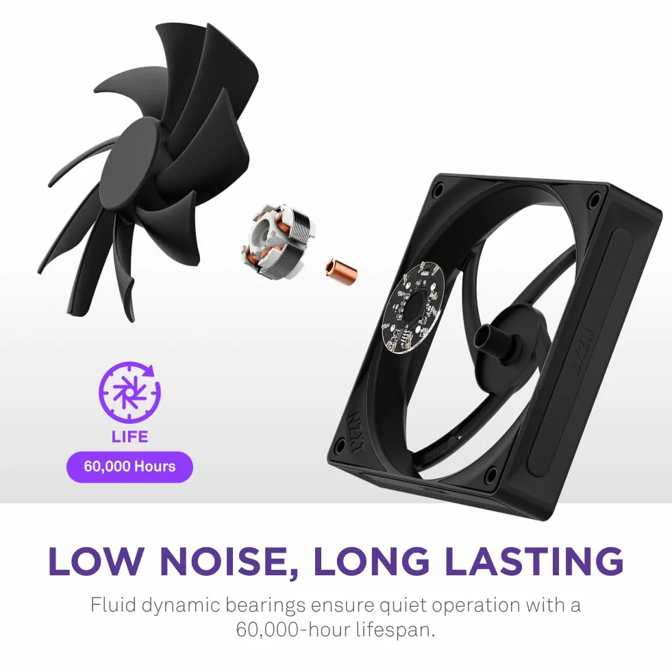 NZXT F120Q | 120mm Cichy wentylator do obudowy PC | Wlot lub wylot | Fazowana rama dla skoncentrowanego powietrza | Płynne łożyska dynamiczne | Niski poziom hałasu | Sterowanie PWM | Czarny