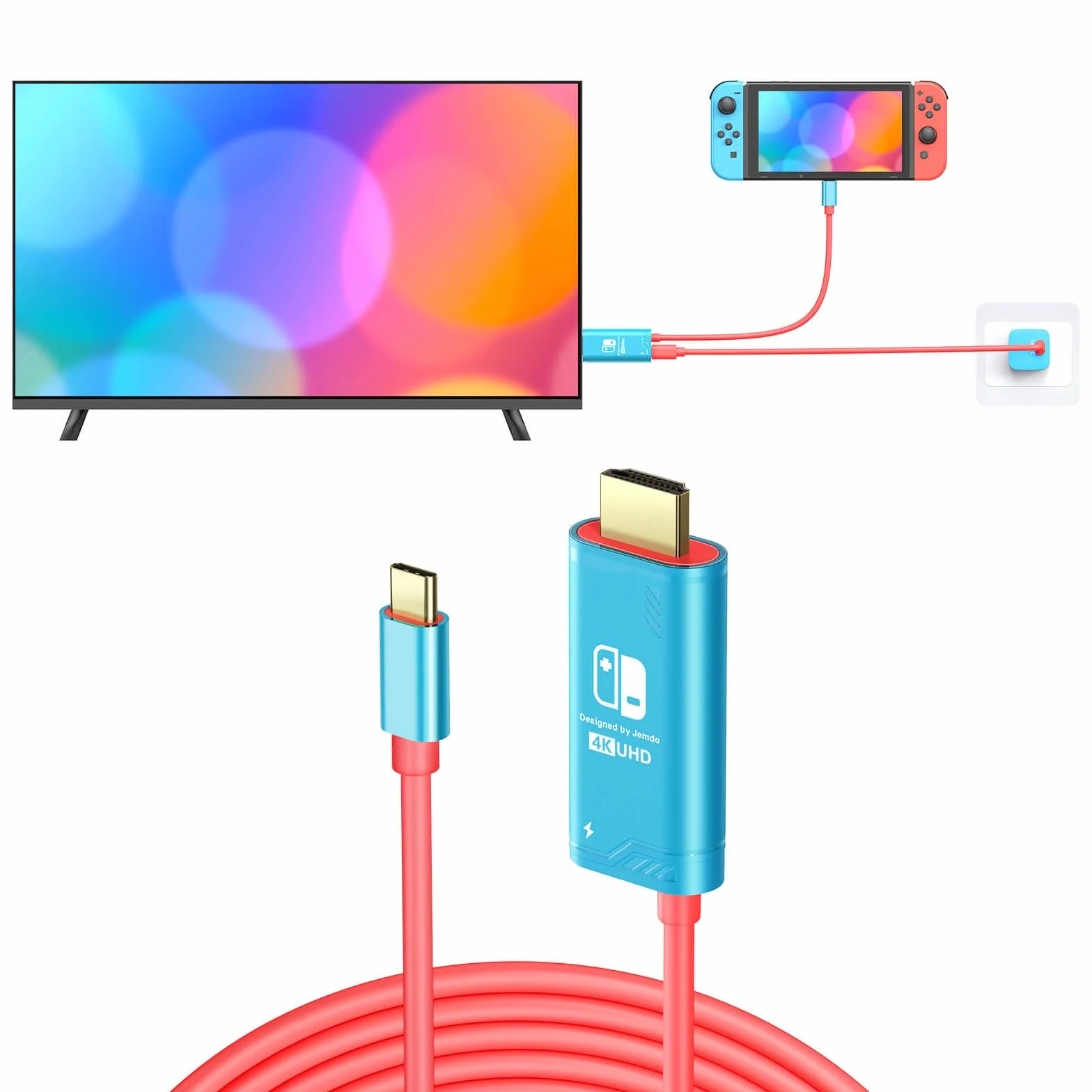 JEMDO Kabel USB C na HDMI 3 m 4K 30 Hz kompatybilny z Nintendo Switch Steam Deck laptop telefon