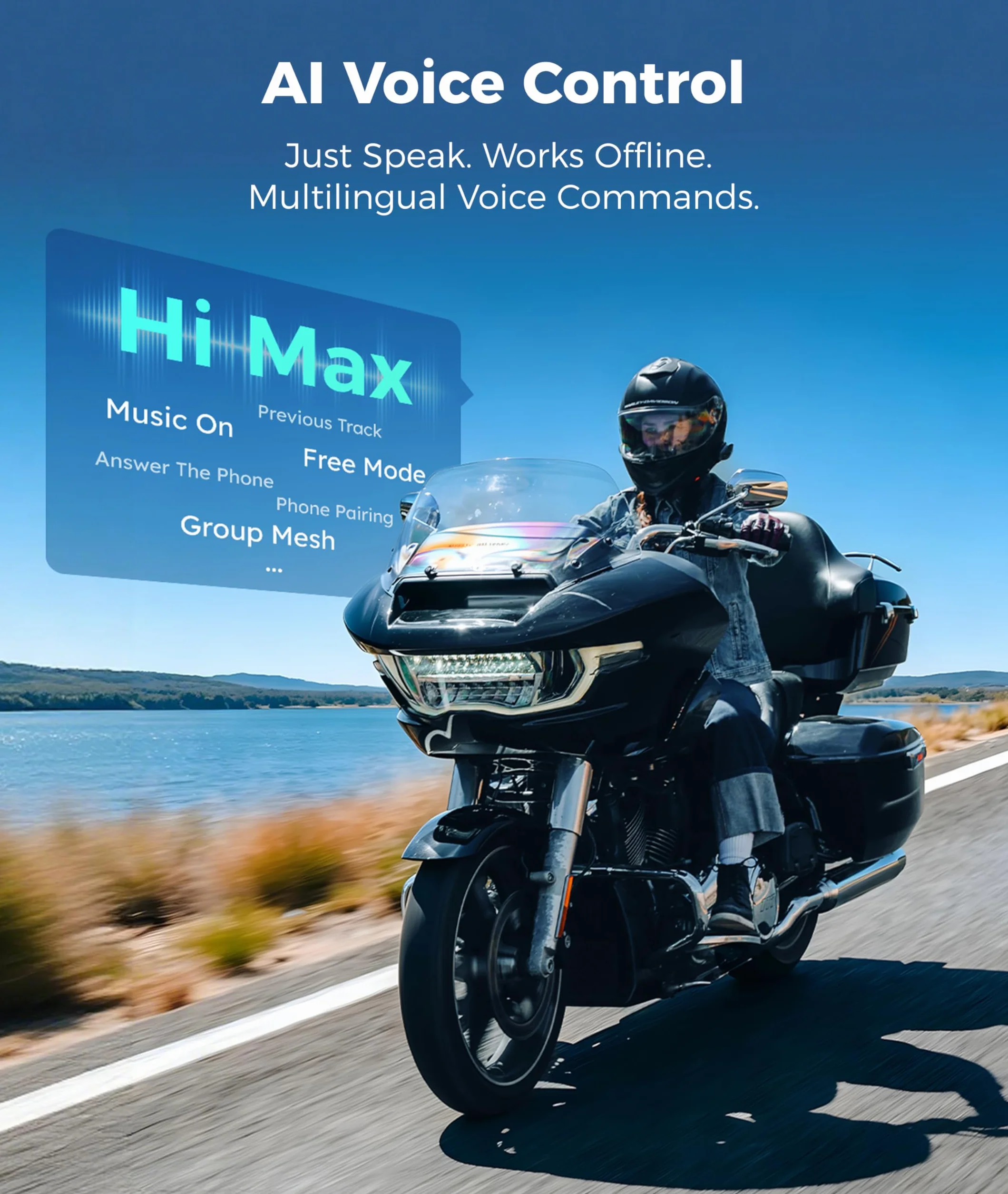 ASMAX F1s zestaw słuchawkowy do motocykla z sterowaniem głosowym, technologią Mesh Intercom dla 10 kierowców, zasięg 8 km, system komunikacji Bluetooth 5.3 z mikrofonem ENC/funkcją odtwarzania muzyki
